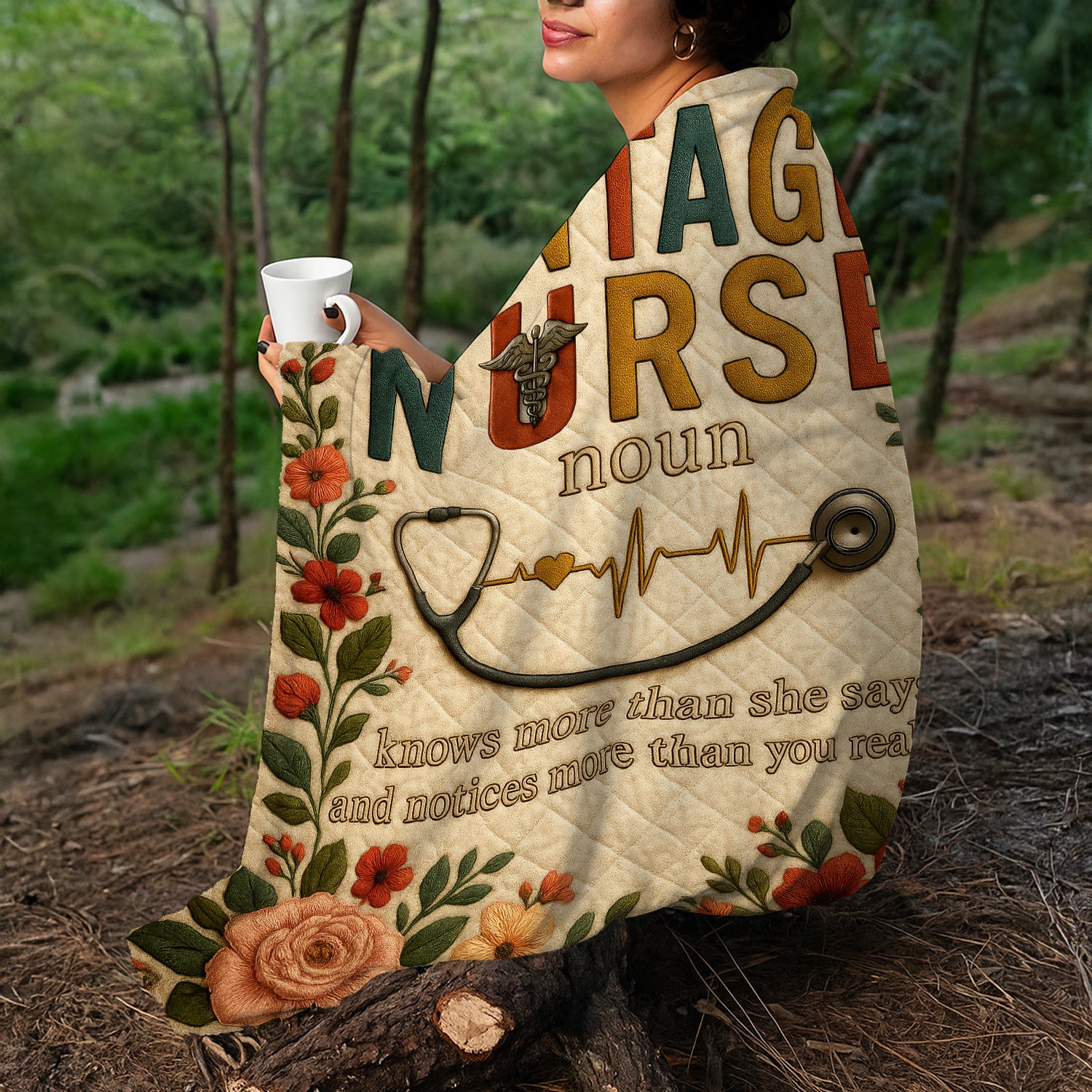 Personalized Nurse Blanket - 'Vintage Nurse Definition' with Heartbeat Design - Custom Gift for RN, LPN, Healthcare Workers