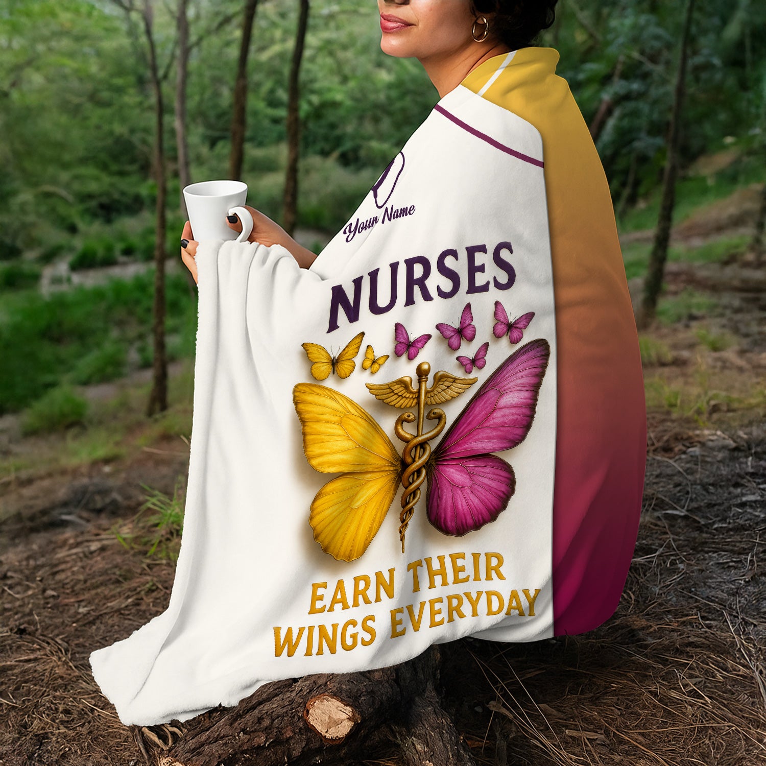 Personalized Nurse Butterfly Blanket - Nurses Earn Their Wings Everyday - Custom Fleece or Sherpa Gift for RN LPN CNA Women