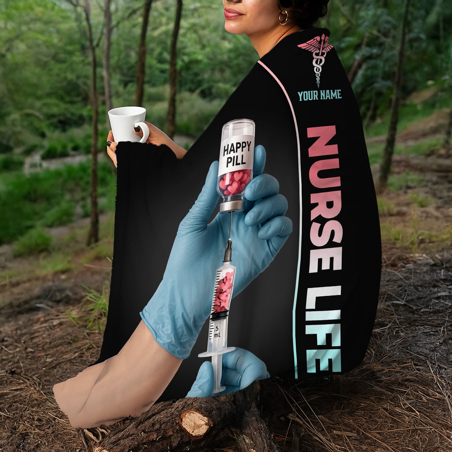 Personalized Nurse Blanket - Funny Happy Pill Design Throw - Gift for Women RN CNA LPN