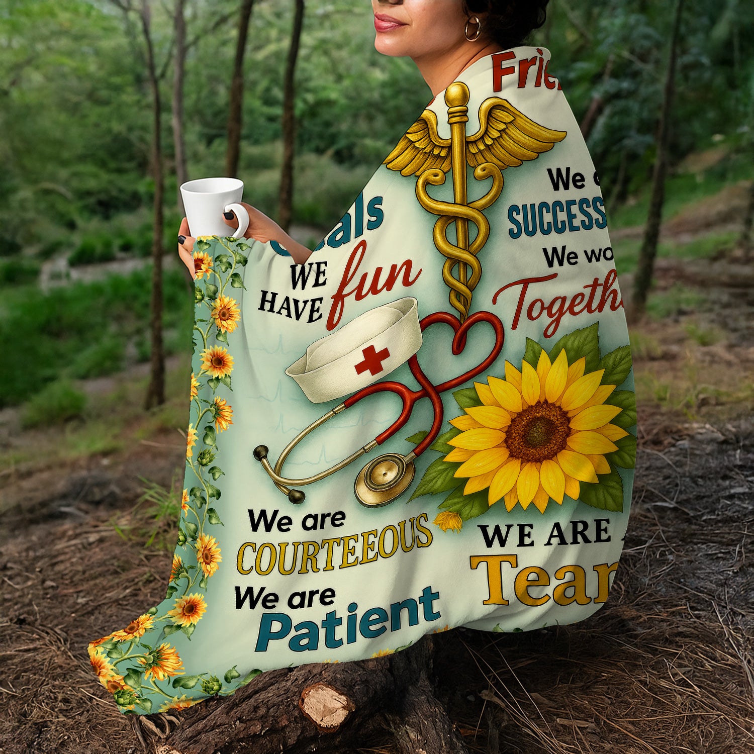 Nurse Sunflower Blanket - We Are a Team Quote Throw - Motivational Gift for RN CNA LPN Women