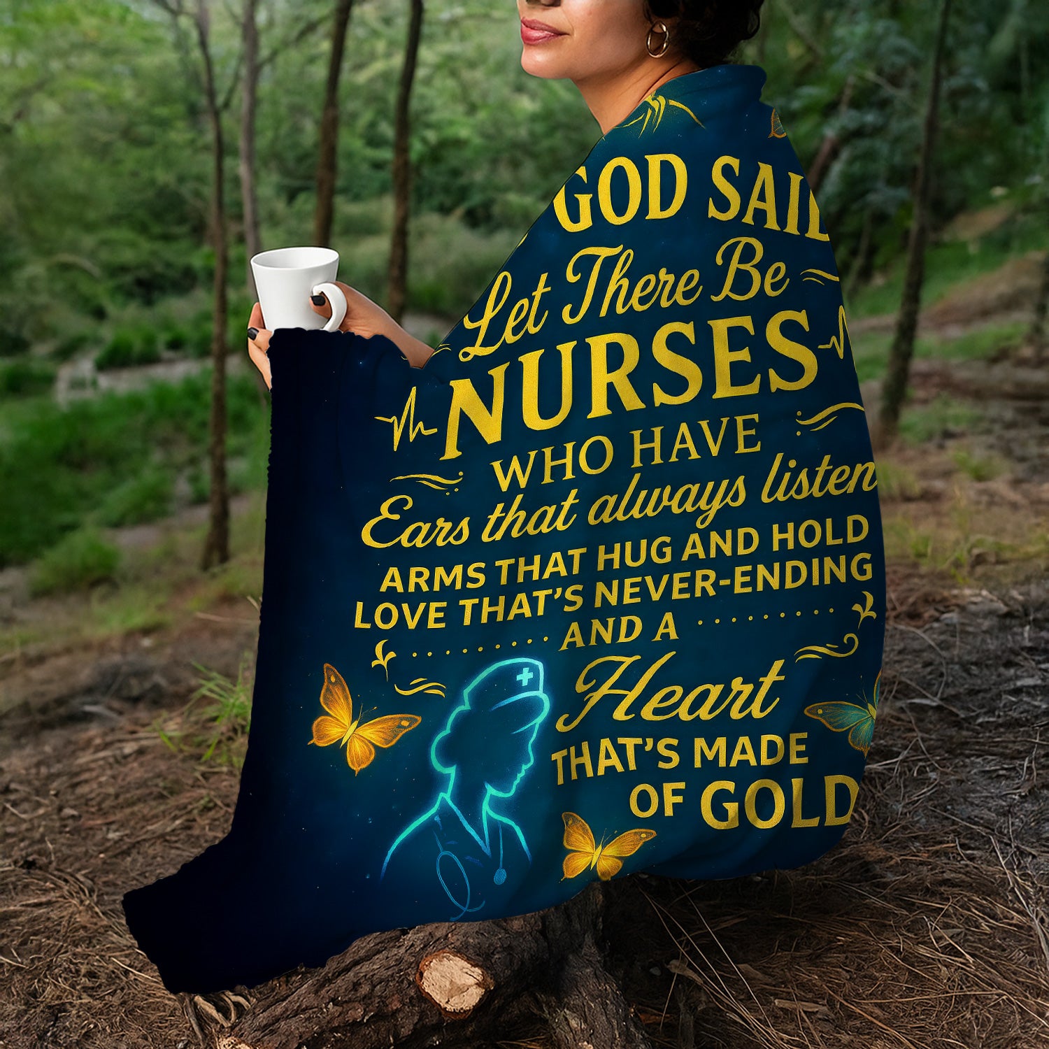 Personalized Christian Nurse Blanket for Women RN CNA LPN - And God Said Let There Be Nurses Quote - Faith-Based Gift for Nurses with a Heart Made of Gold