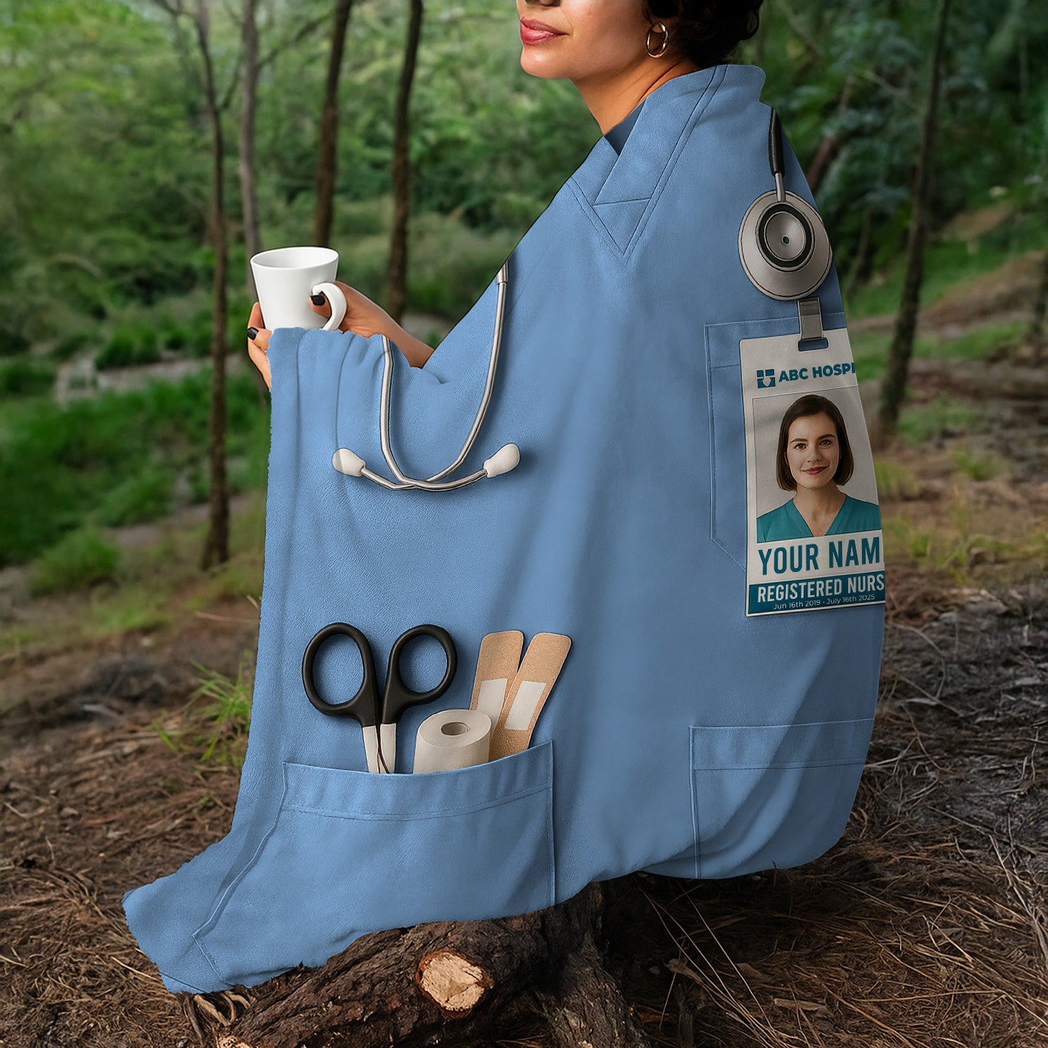 Personalized Nurse Blanket - Stethoscope & ID Badge Design - Custom Text & Photo Options for RN CNA LPN Healthcare Workers