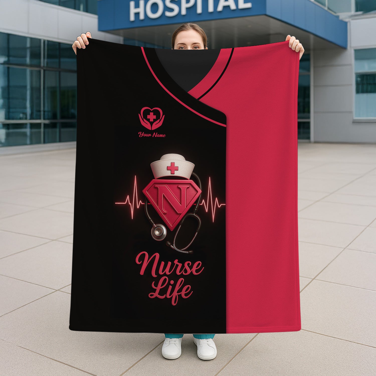 Personalized Nurse Blanket - Nurse Life Heartbeat Design - Ideal for Appreciating Healthcare Heroes