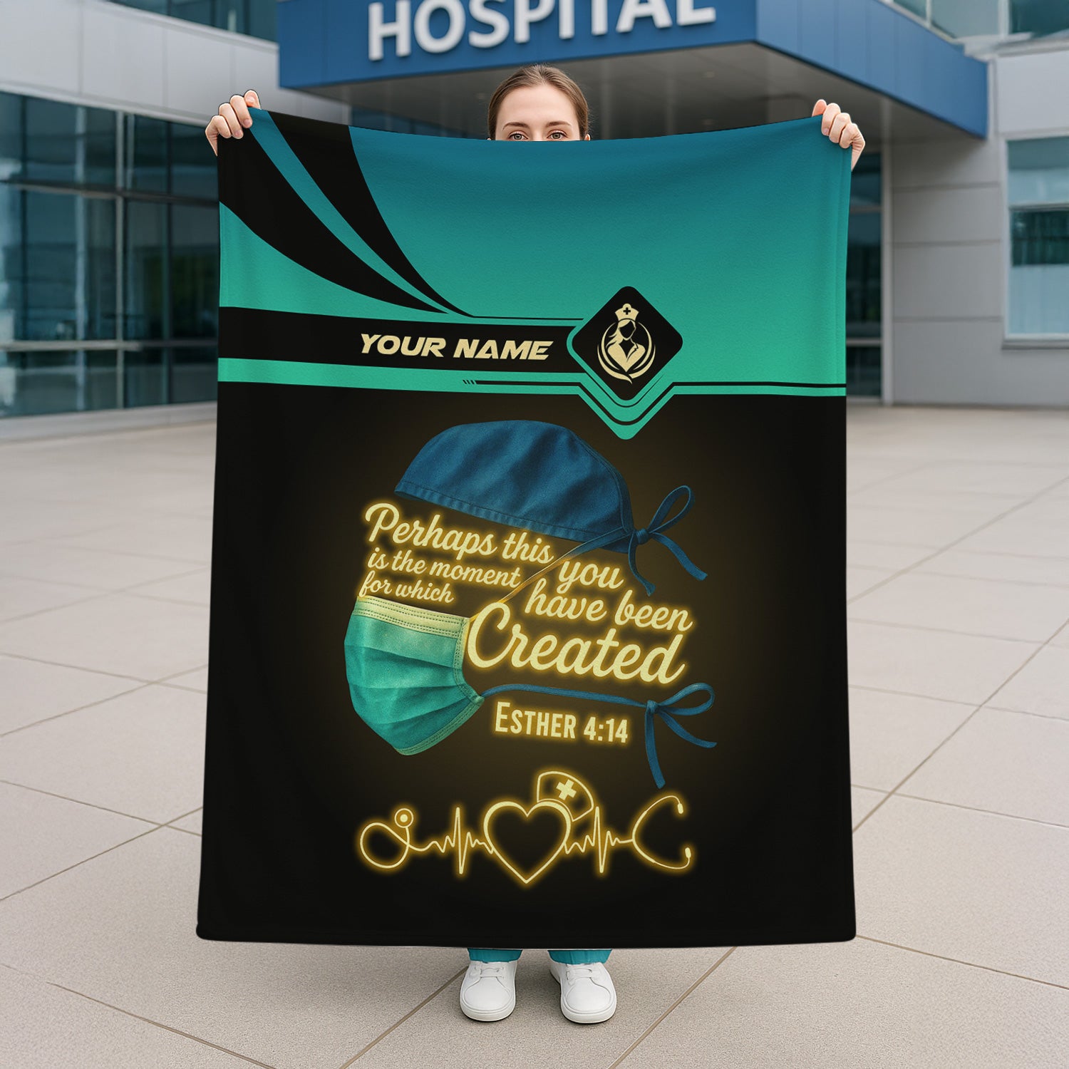 Nurse Blanket with Name and Scripture - Perhaps This is the Moment - Esther 4:14 Religious Gift