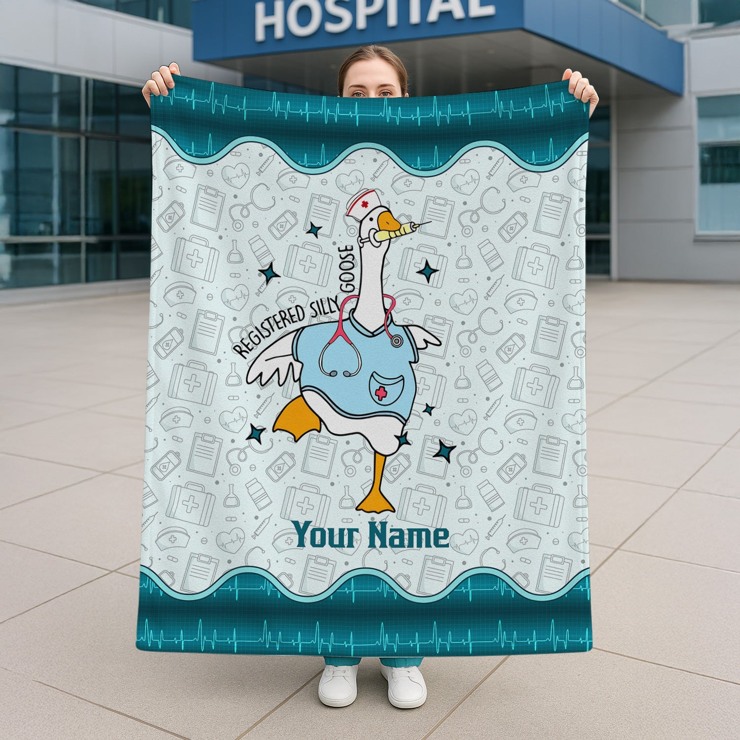 Personalized Silly Goose Nurse Blanket - Registered Silly Goose Design - Funny Gift for Healthcare Workers, Nurses, and RN LPN