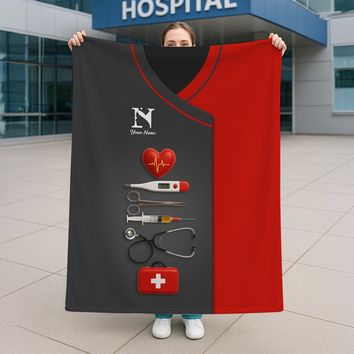 Personalized Nurse Blanket with Name - Custom Medical Design Throw - Gift for Women Nurses RN CNA
