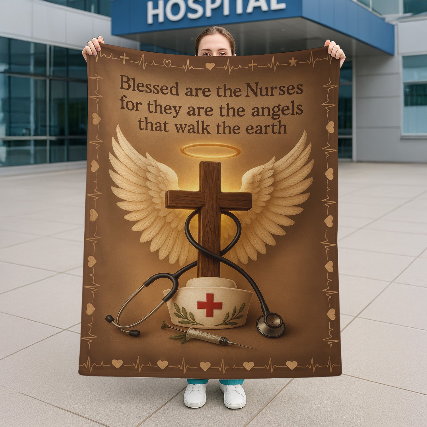 Christian Nurse Blanket Gift for Faithful RN - Blessed Are the Nurses Quote - Religious Throw for Christian Healthcare Workers