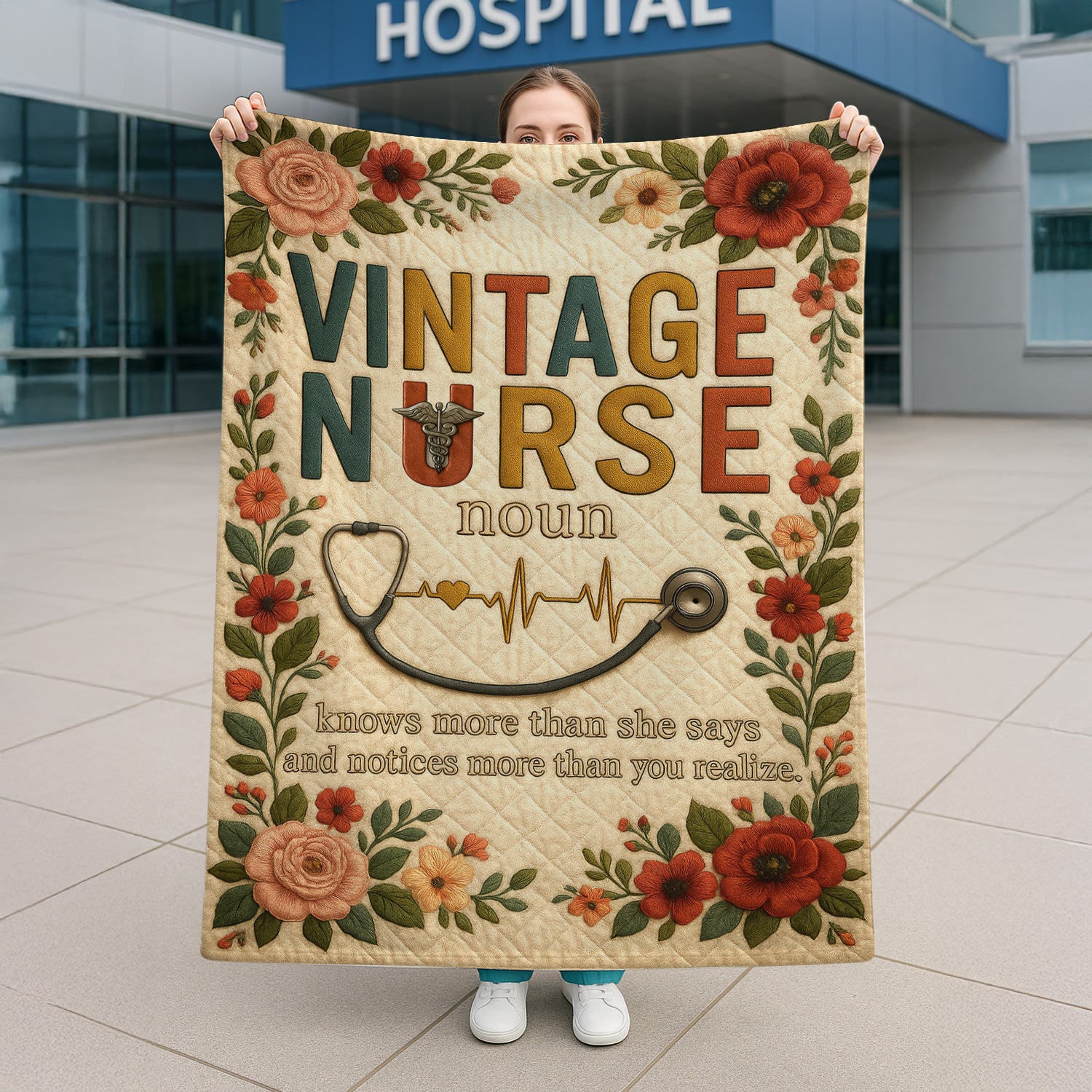 Personalized Nurse Blanket - 'Vintage Nurse Definition' with Heartbeat Design - Custom Gift for RN, LPN, Healthcare Workers