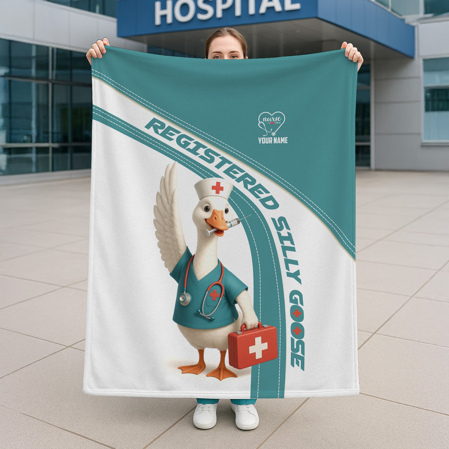 Personalized Registered Nurse Blanket - Silly Goose Design for Nurse Gifts - Customizable Gift for LPNs & Healthcare Heroes