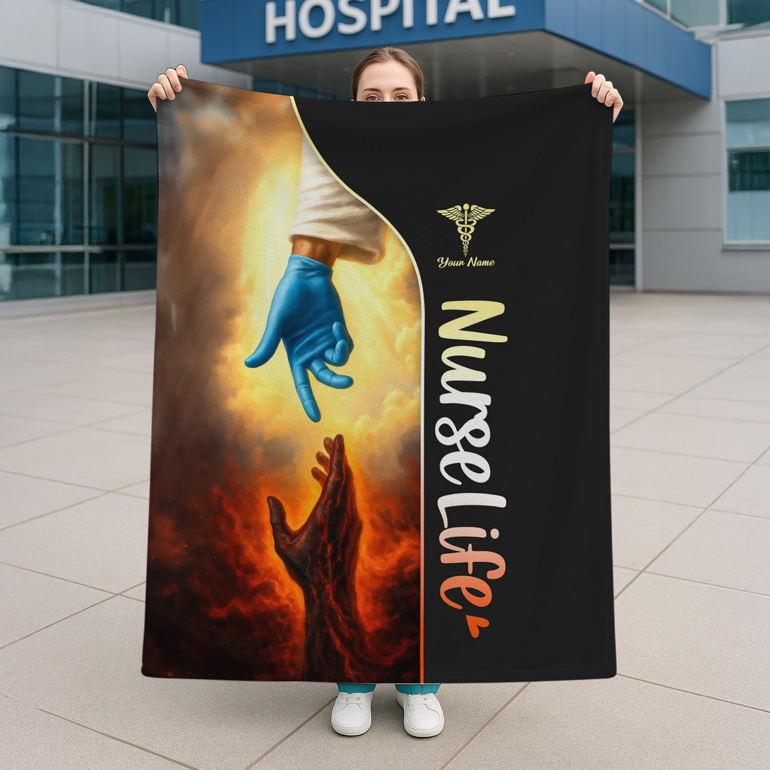 Custom Nurse Life Blanket for Women RN CNA LPN - God‰Ûªs Hand from Heaven Design - Faith-Based Gift for Christian Nurses and Medical Professionals