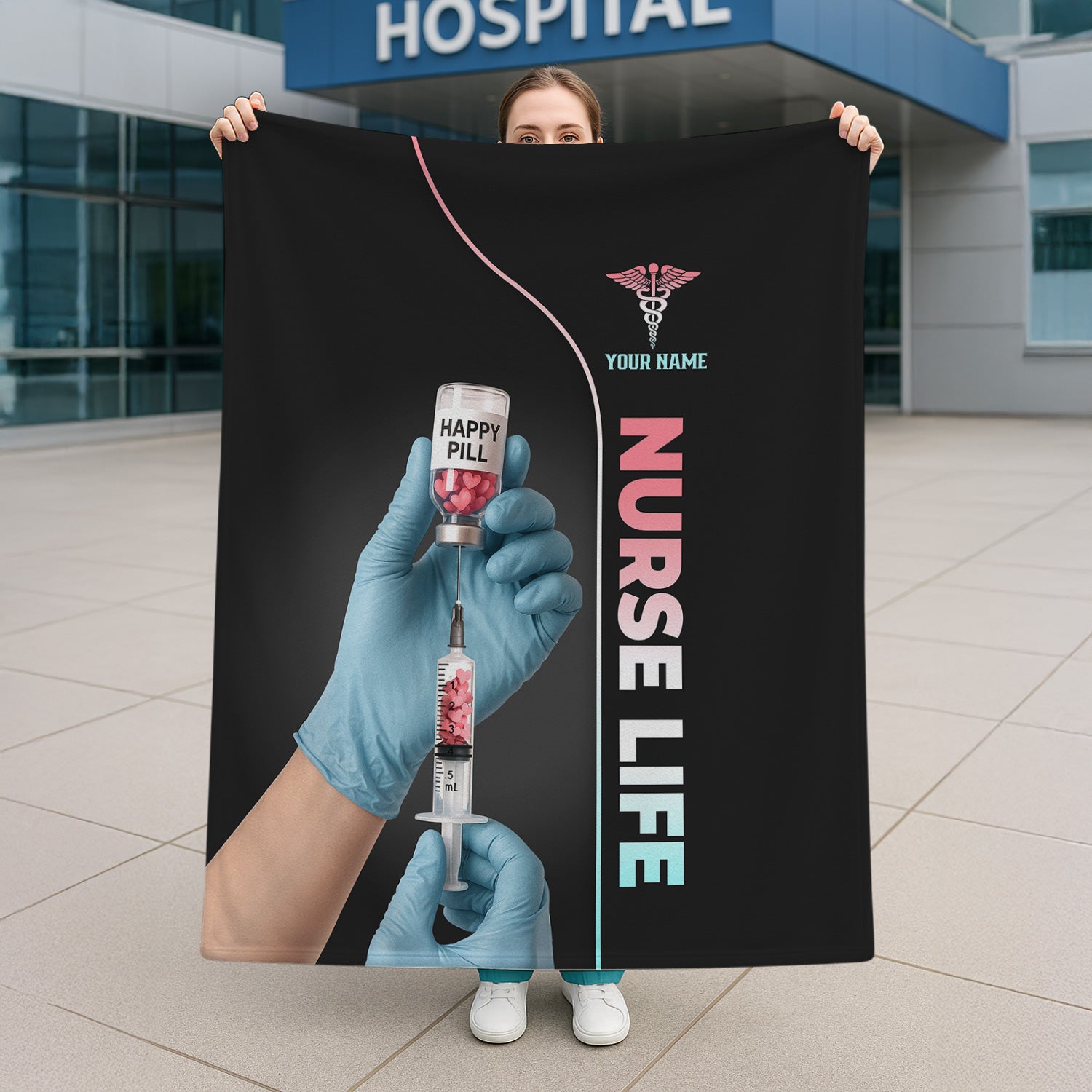 Personalized Nurse Blanket - Funny Happy Pill Design Throw - Gift for Women RN CNA LPN