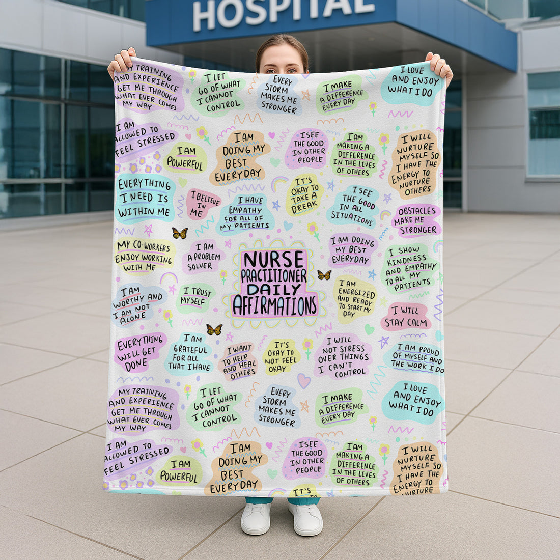 Cute Nurse Affirmation Blanket - Empowering Quotes Pastel Design - Uplifting Gift for Compassionate Nurses