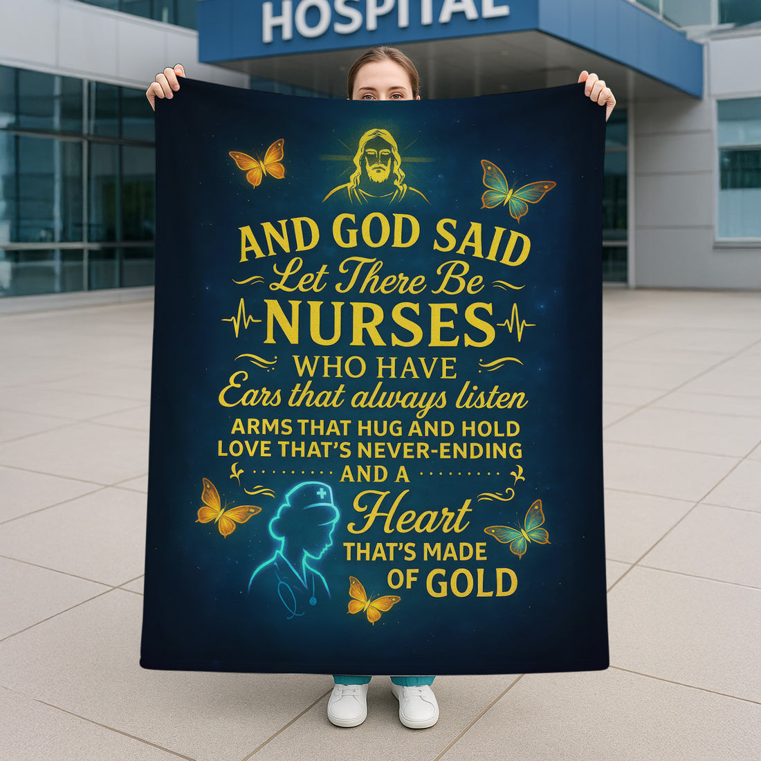 Personalized Christian Nurse Blanket for Women RN CNA LPN - And God Said Let There Be Nurses Quote - Faith-Based Gift for Nurses with a Heart Made of Gold
