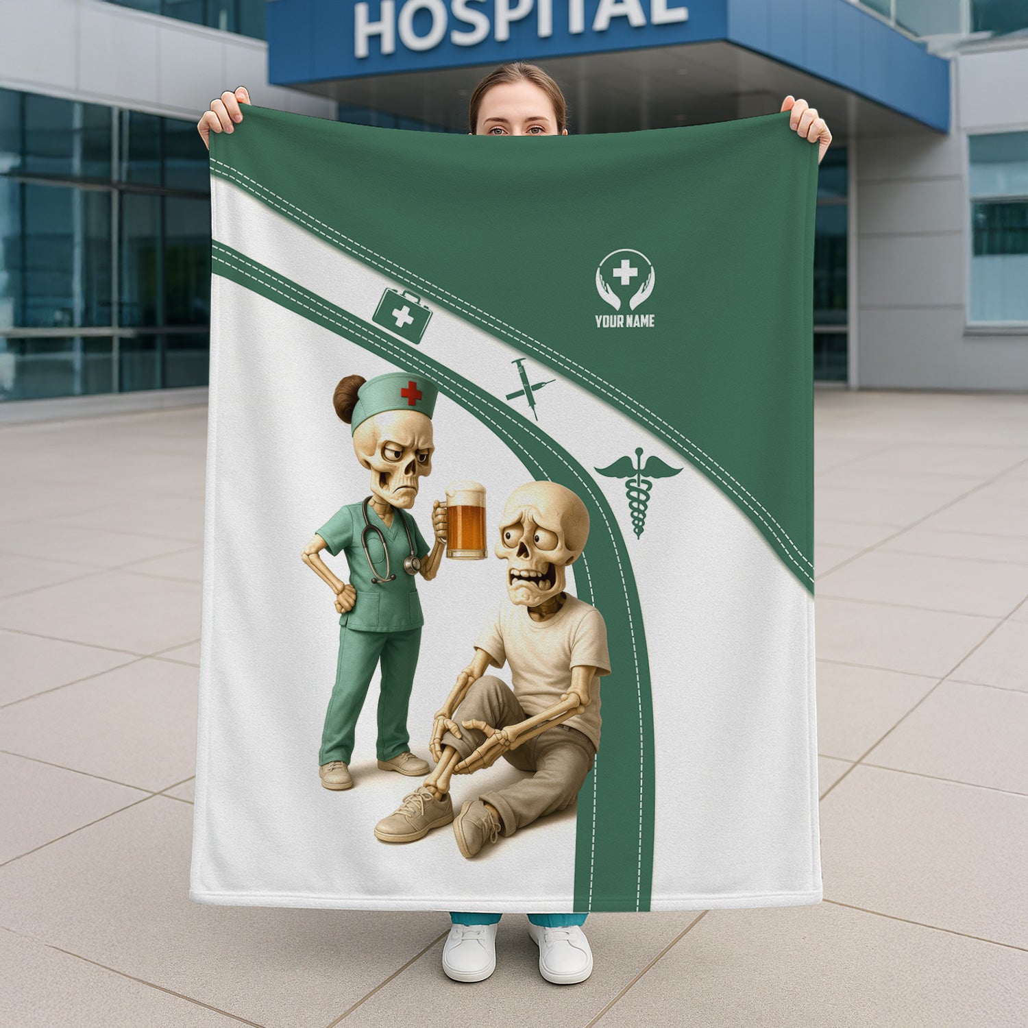 Personalized Funny Nurse Blanket for RN CNA LPN - Sarcastic Skeleton Quote Throw for Women - Unique Medical Gift Idea for Her