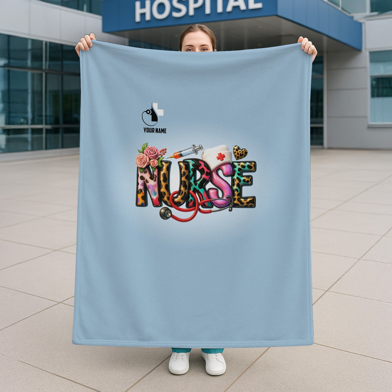Funny Nurse Blanket for RN CNA LPN - Personalized Medical Theme with Colorful Letters and Stethoscope - Appreciation Gift for Women in Healthcare