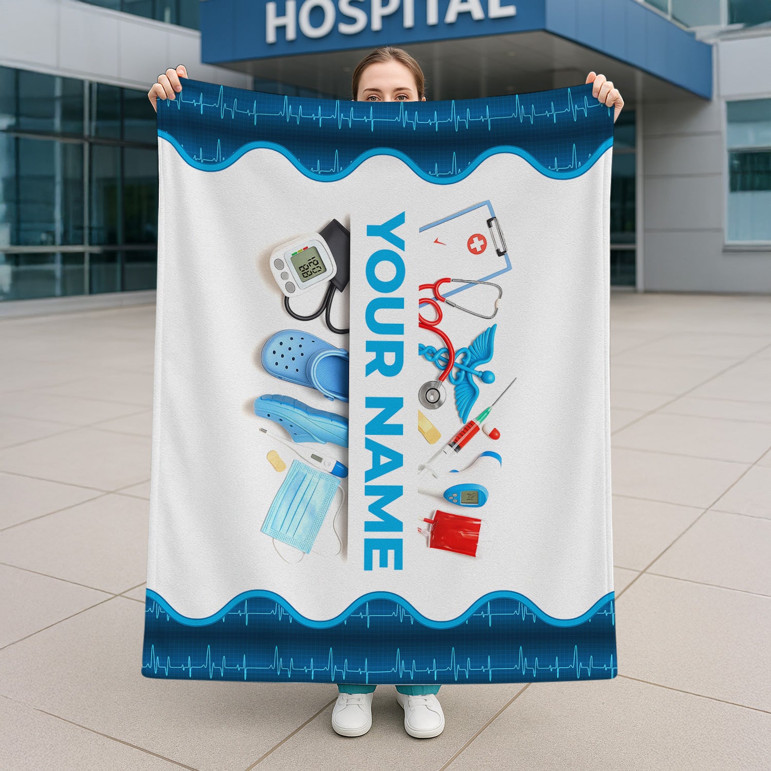 Personalized Nurse Blanket with Medical Tools Design - Custom Name Gift for RN CNA LPN Women - Cozy Appreciation Throw for Healthcare Workers and Medical Professionals