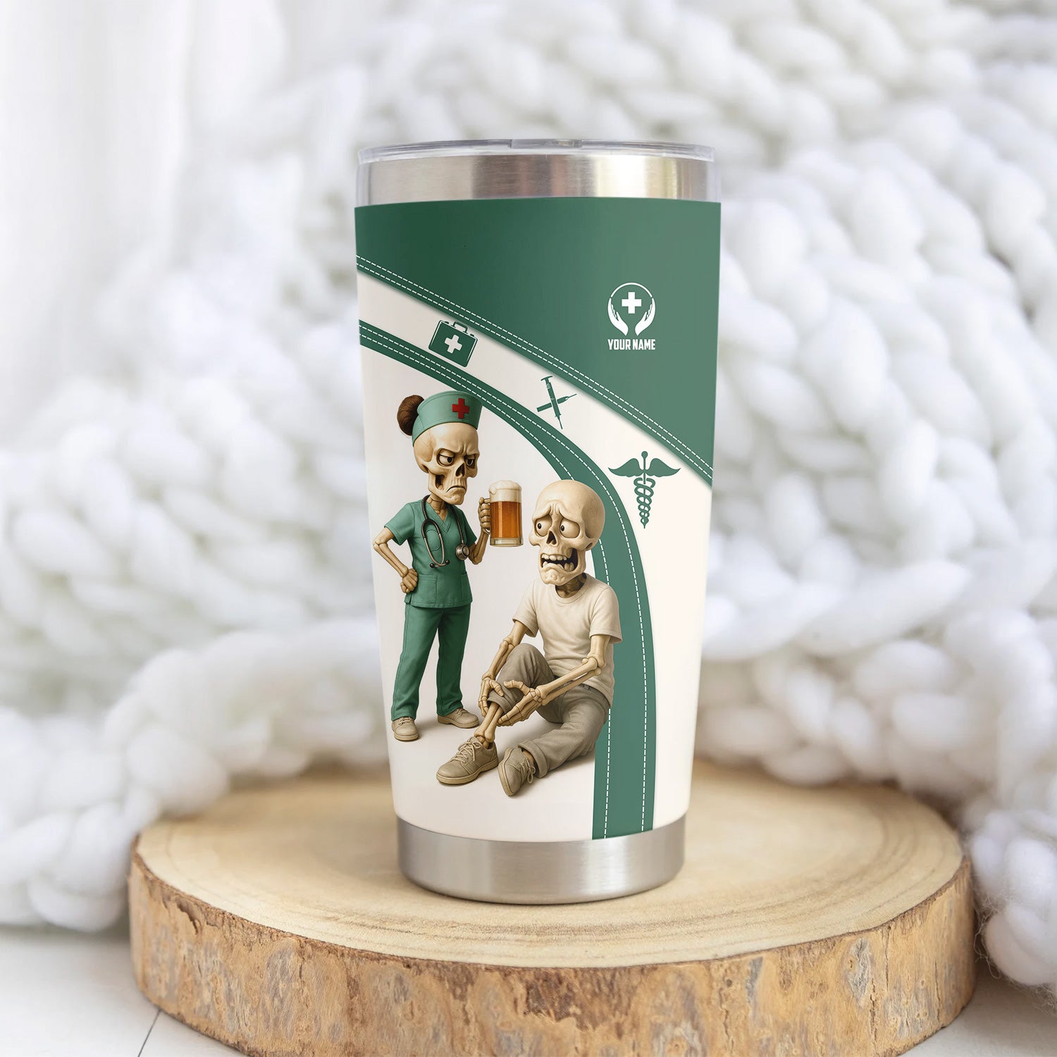Funny Nurse Coffee Tumbler for Women - Skeleton Beer Joke Cup for RN CNA LPN - Personalized Gift for Medical Professionals