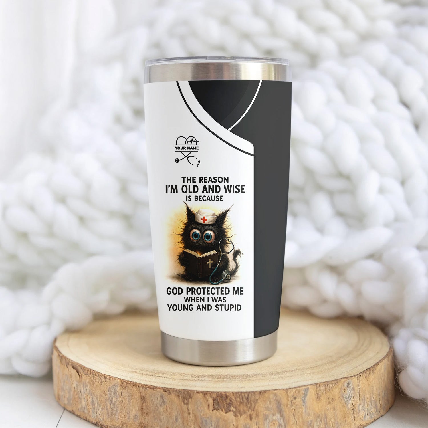 Personalized Funny Nurse Tumbler - Cat Design with Hilarious Quote - Custom Name for RN, CNA, LPN - Perfect Gift for Healthcare Workers