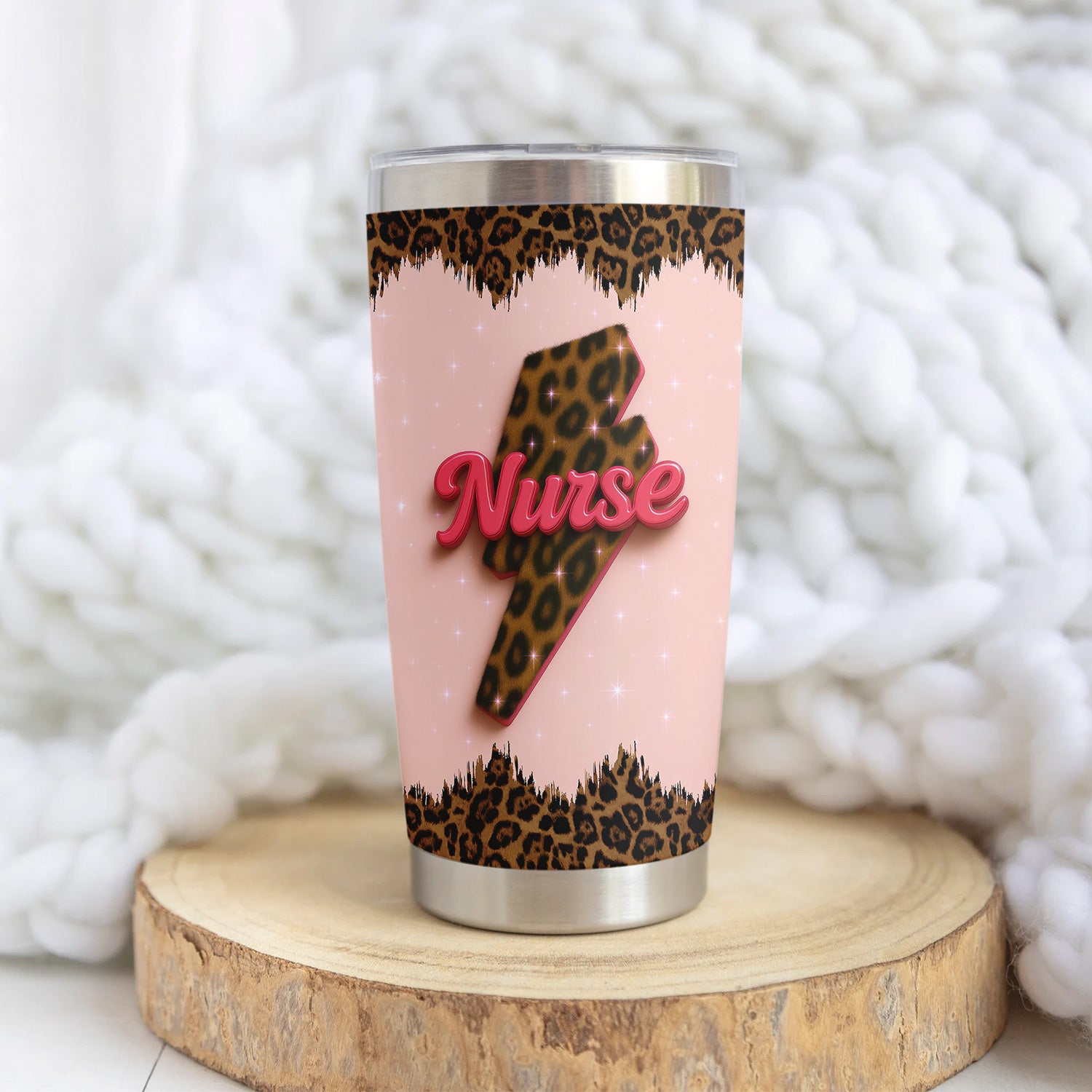 Personalized Leopard Nurse Tumbler - Cute Stethoscope & Heart Bow Design - Custom Tumbler for RN CNA LPN Healthcare Professionals