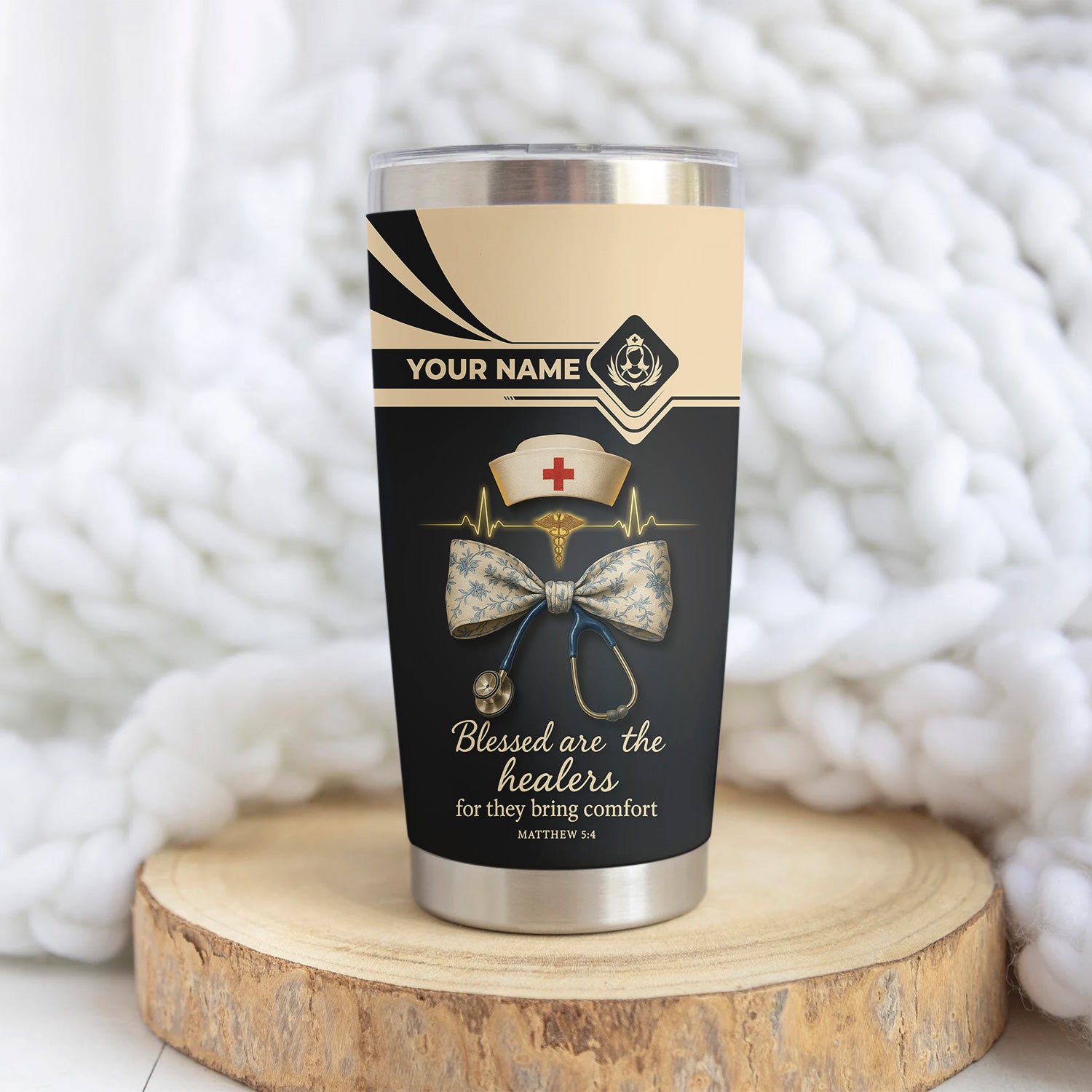 Blessed Are the Healers Nurse Tumbler - Custom Stainless Steel Cup - Christian Gift for Healthcare Workers
