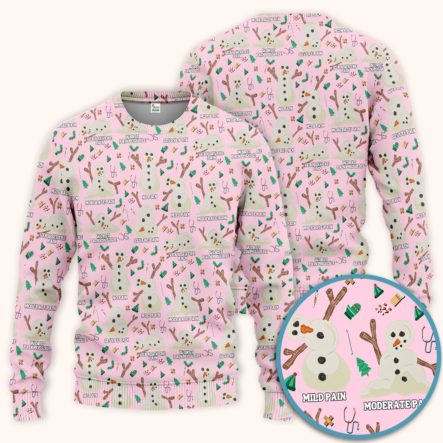 Christmas Snowman Nurse Scrub Set for Women - Funny Pain Scale Scrubs Pants - Cute Holiday Nursing Uniform Gift for RN LPN CNA