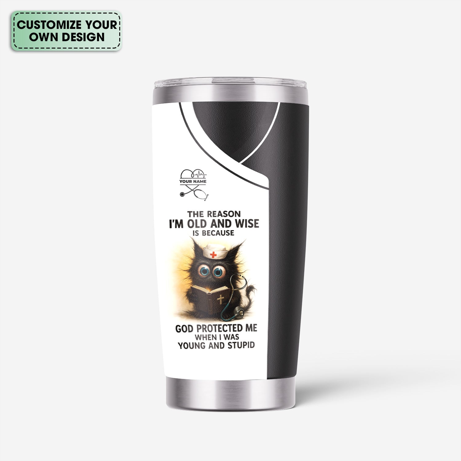 Personalized Funny Nurse Tumbler - Cat Design with Hilarious Quote - Custom Name for RN, CNA, LPN - Perfect Gift for Healthcare Workers