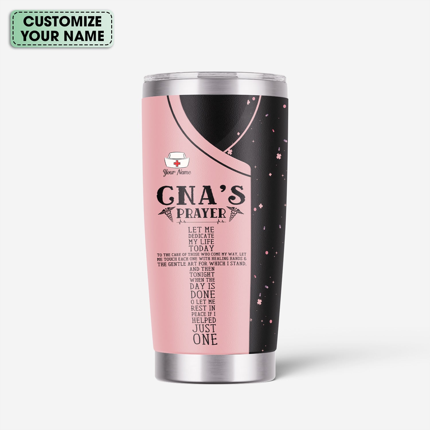 Personalized CNA Prayer Tumbler - Nurse Prayer & Caduceus Symbol Design - Gift for RN LPN Healthcare Workers