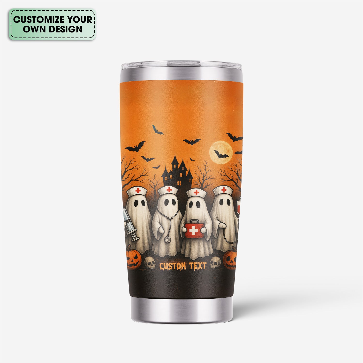 Funny Boo Boo Crew Nurse Tumbler - Halloween Ghost & Medical Design - Customizable Text Gift for RN CNA LPN Healthcare Professionals