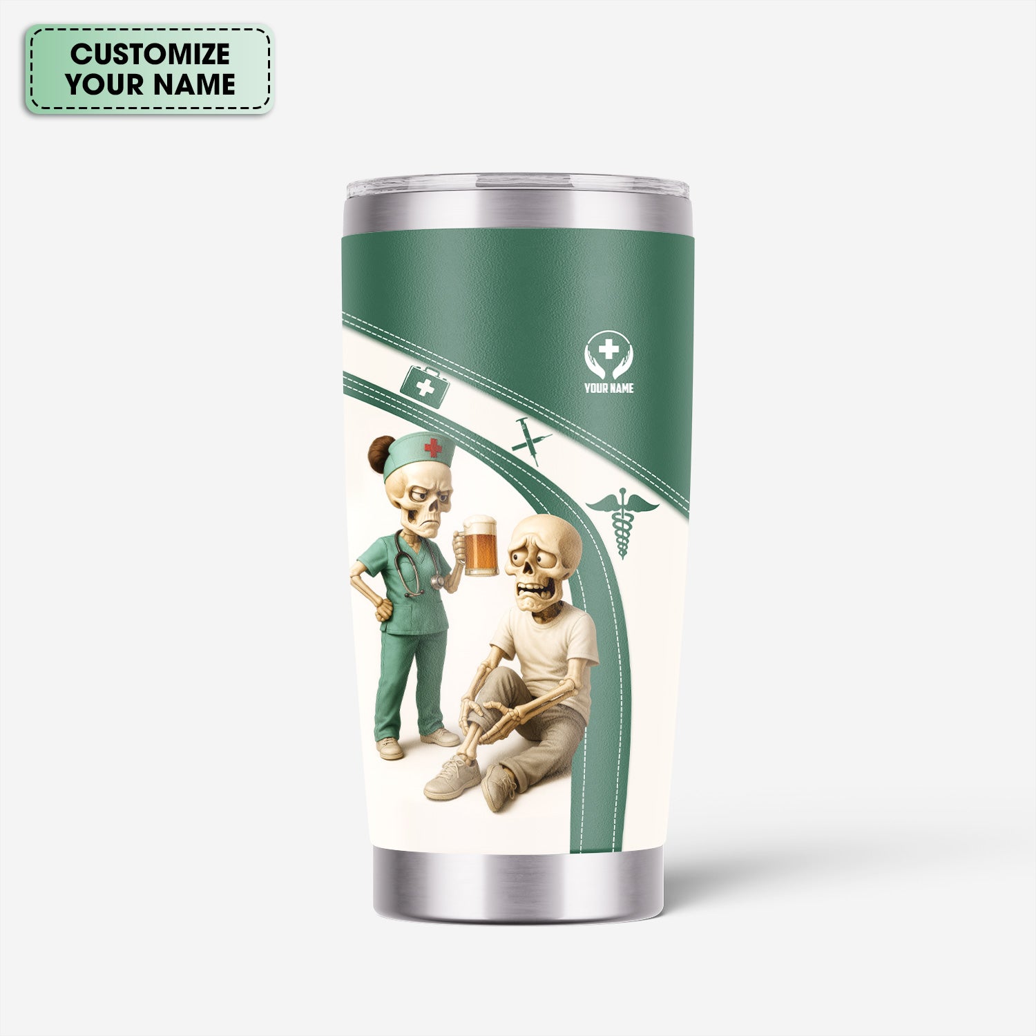 Funny Nurse Coffee Tumbler for Women - Skeleton Beer Joke Cup for RN CNA LPN - Personalized Gift for Medical Professionals