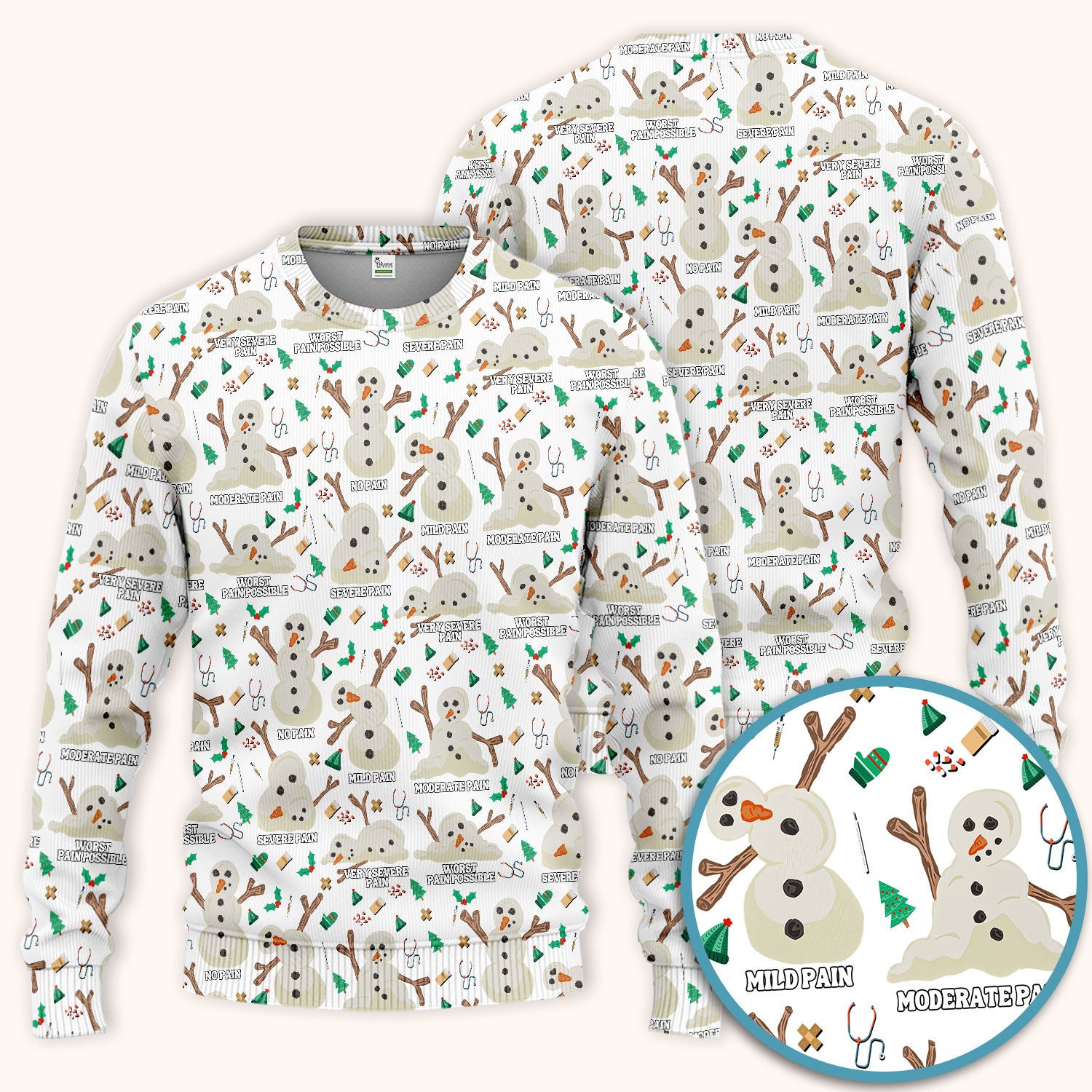Christmas Snowman Nurse Scrub Set for Women - Funny Pain Scale Scrubs Pants - Cute Holiday Nursing Uniform Gift for RN LPN CNA