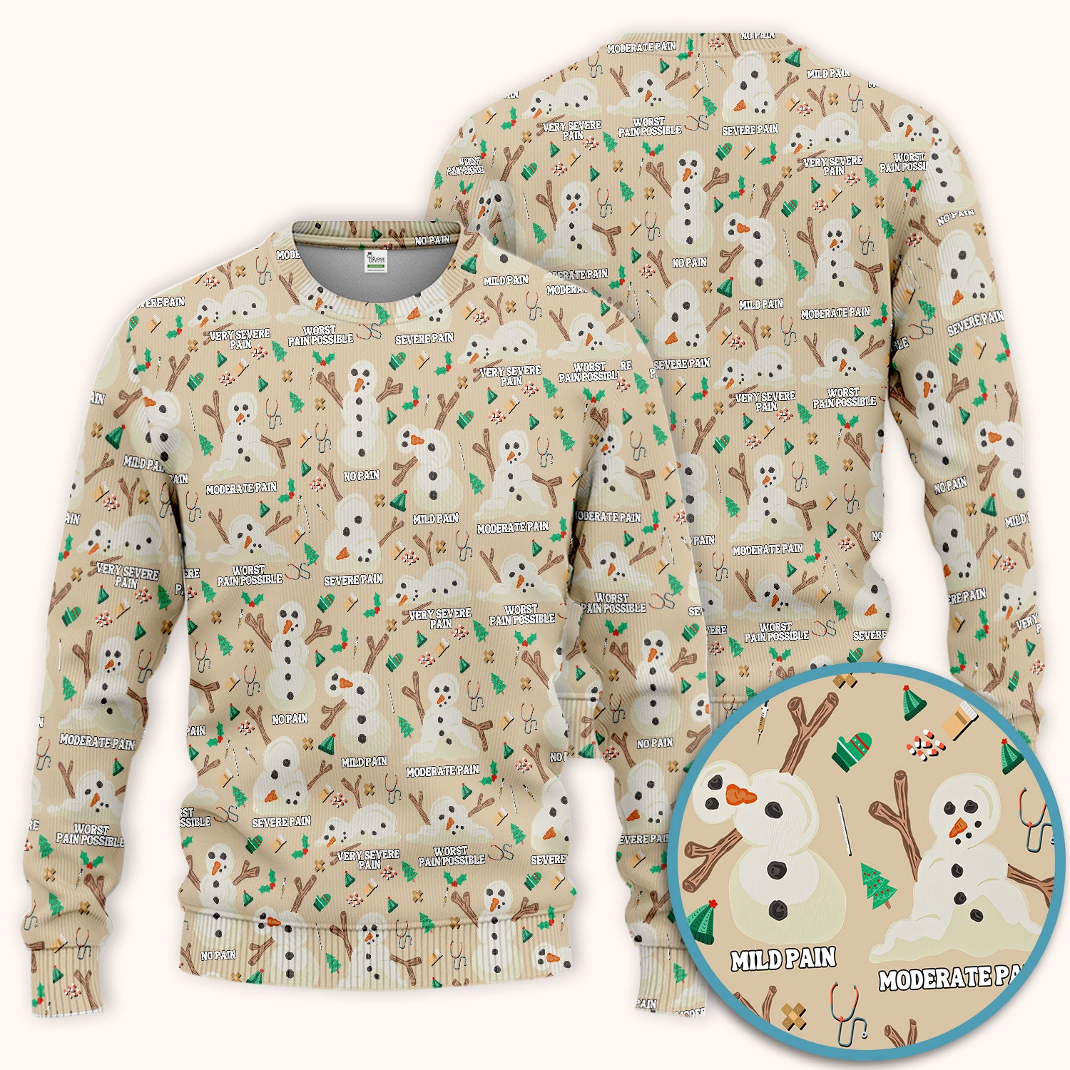Christmas Snowman Nurse Scrub Set for Women - Funny Pain Scale Scrubs Pants - Cute Holiday Nursing Uniform Gift for RN LPN CNA