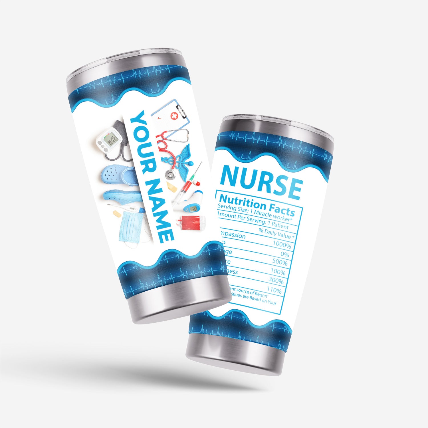 Personalized Nurse Nutrition Facts Tumbler - Custom Name RN CNA LPN Cup - Funny Medical Gift for Women in Healthcare Who Work Miracles and Deserve Appreciation