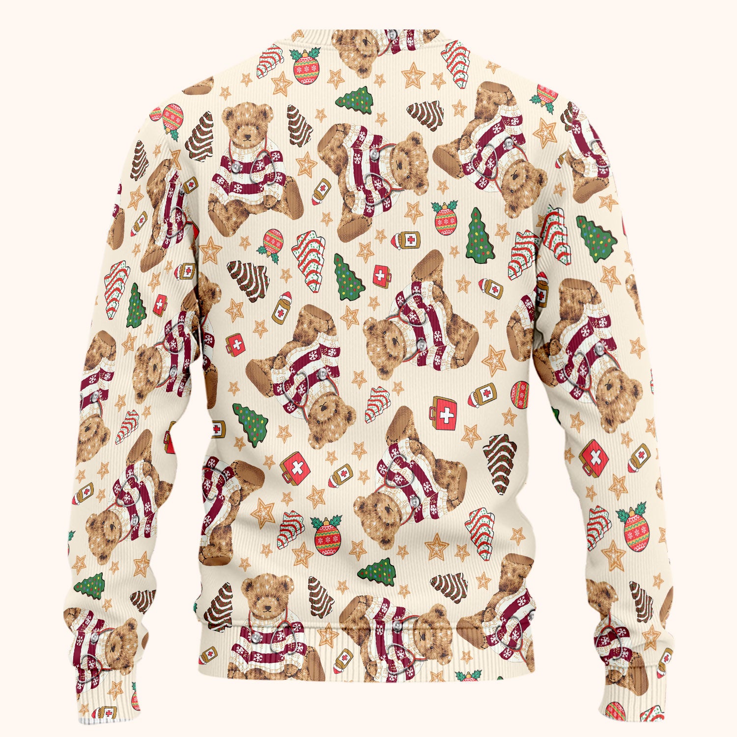 Christmas Teddy Bear Scrub Set for Nurses - Cozy Holiday Pattern with Cute Bear and Medical Icons Scrubs Pants and V Neck Top
