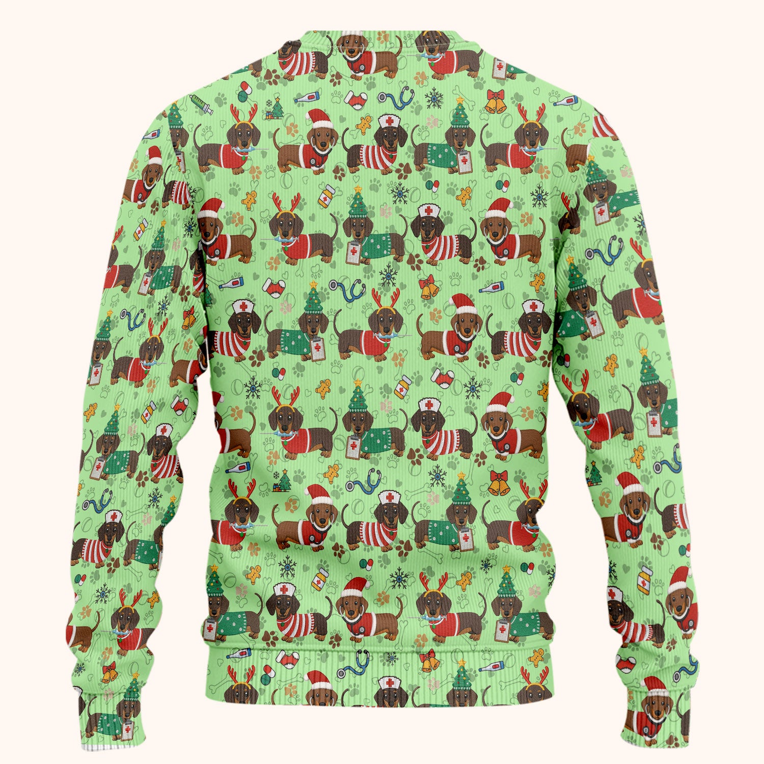 Christmas Wiener Dog Scrub Sets for Nurses - Cute Dachshund Scrubs Pants and V Neck Top - Fun Holiday Gift for Women RN CNA LPN