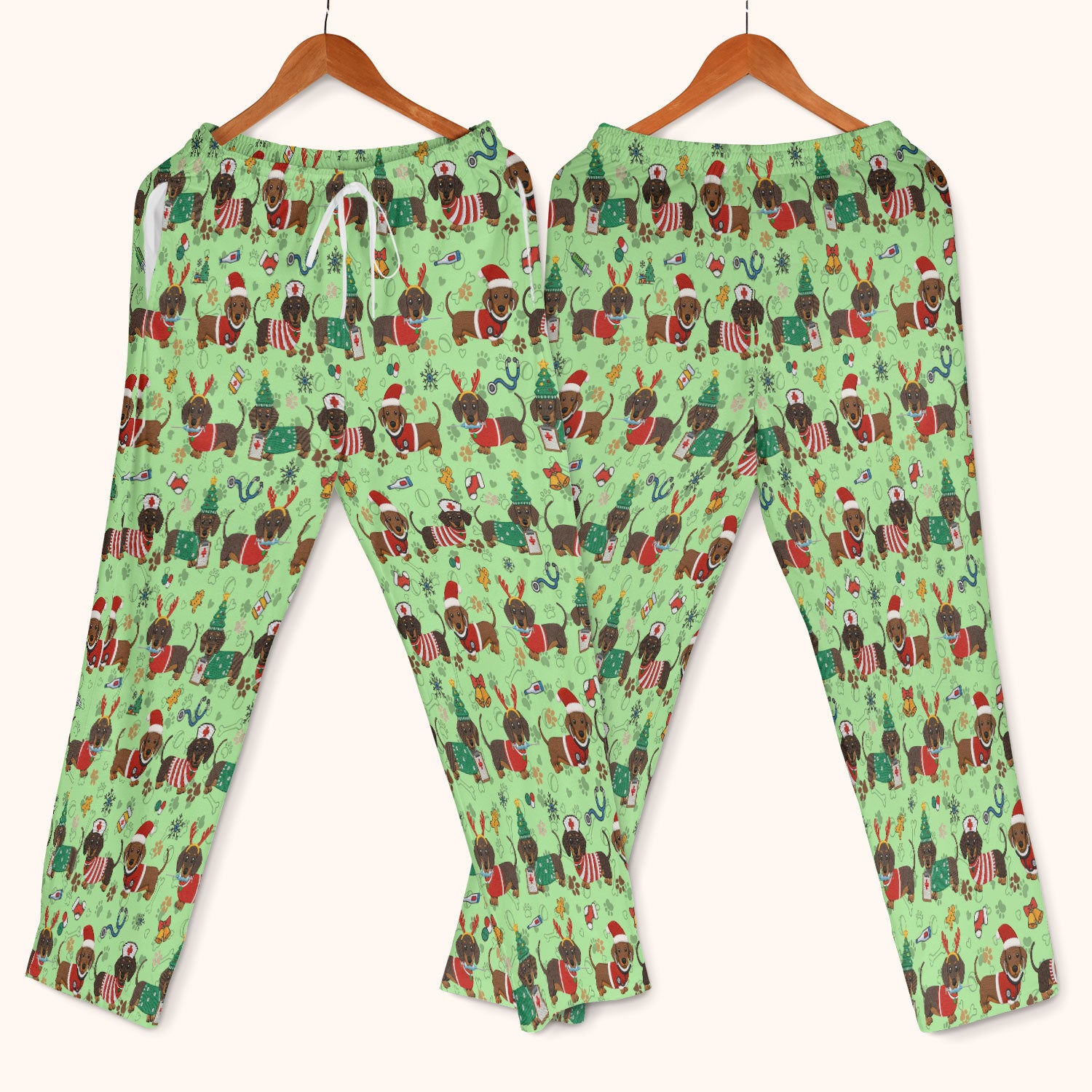 Christmas Wiener Dog Scrub Sets for Nurses - Cute Dachshund Scrubs Pants and V Neck Top - Fun Holiday Gift for Women RN CNA LPN