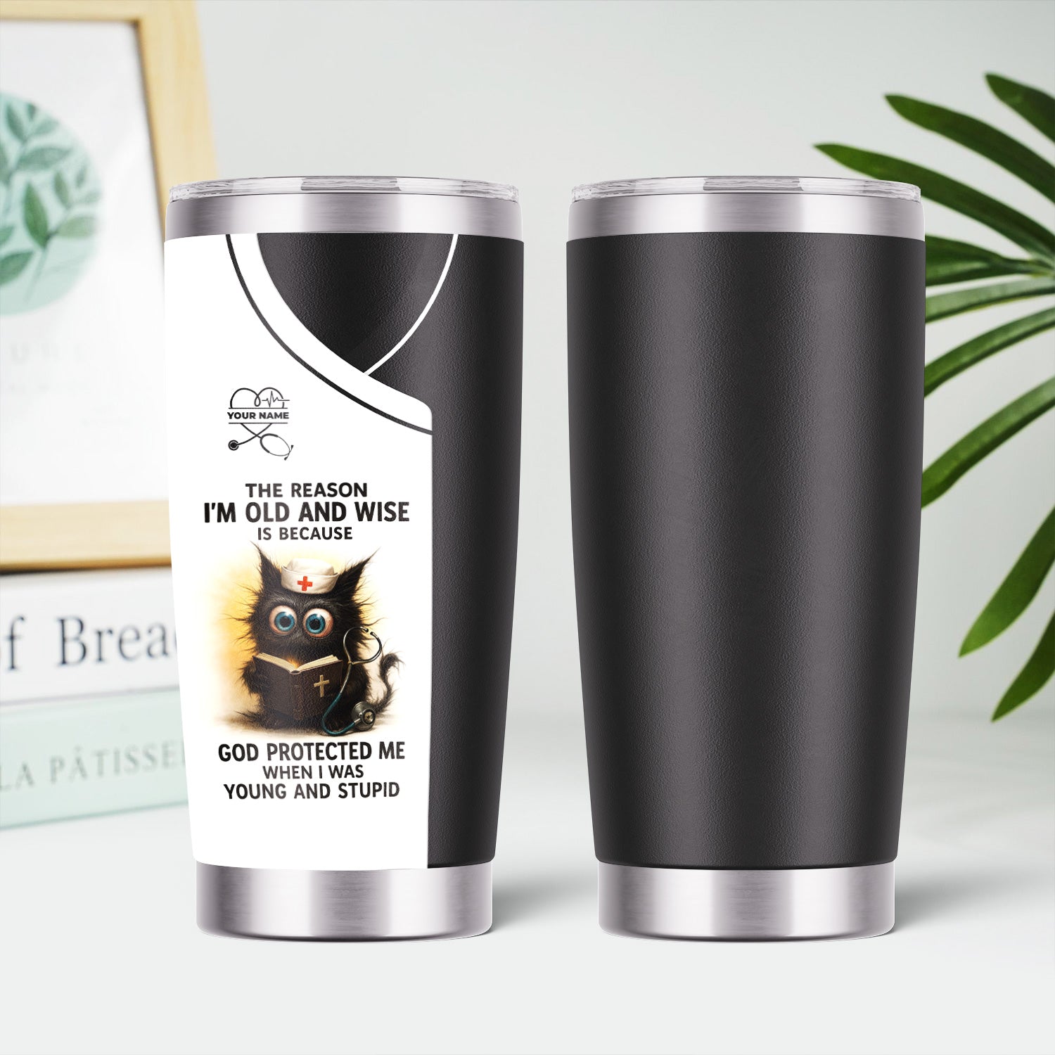 Personalized Funny Nurse Tumbler - Cat Design with Hilarious Quote - Custom Name for RN, CNA, LPN - Perfect Gift for Healthcare Workers