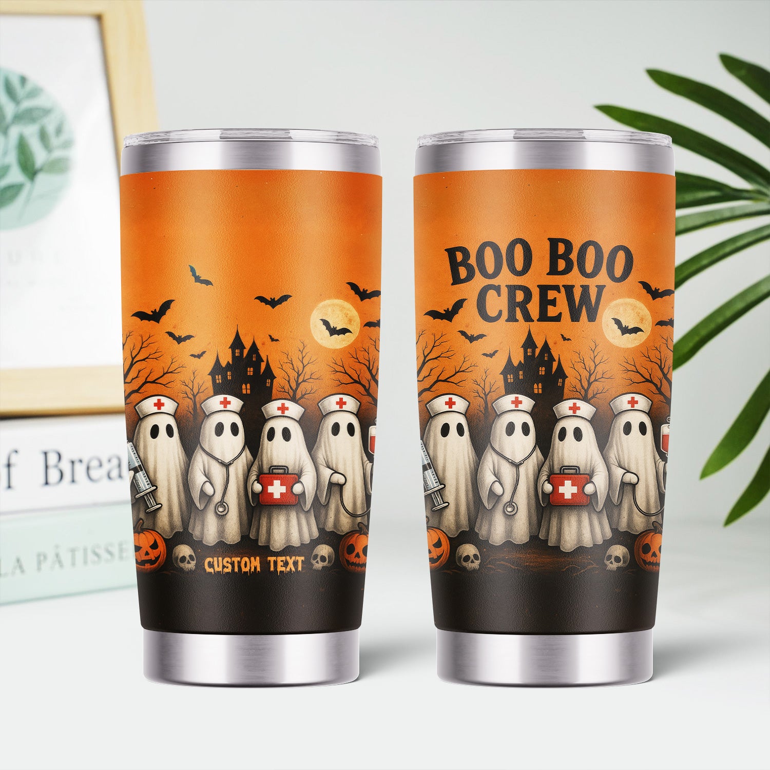 Funny Boo Boo Crew Nurse Tumbler - Halloween Ghost & Medical Design - Customizable Text Gift for RN CNA LPN Healthcare Professionals