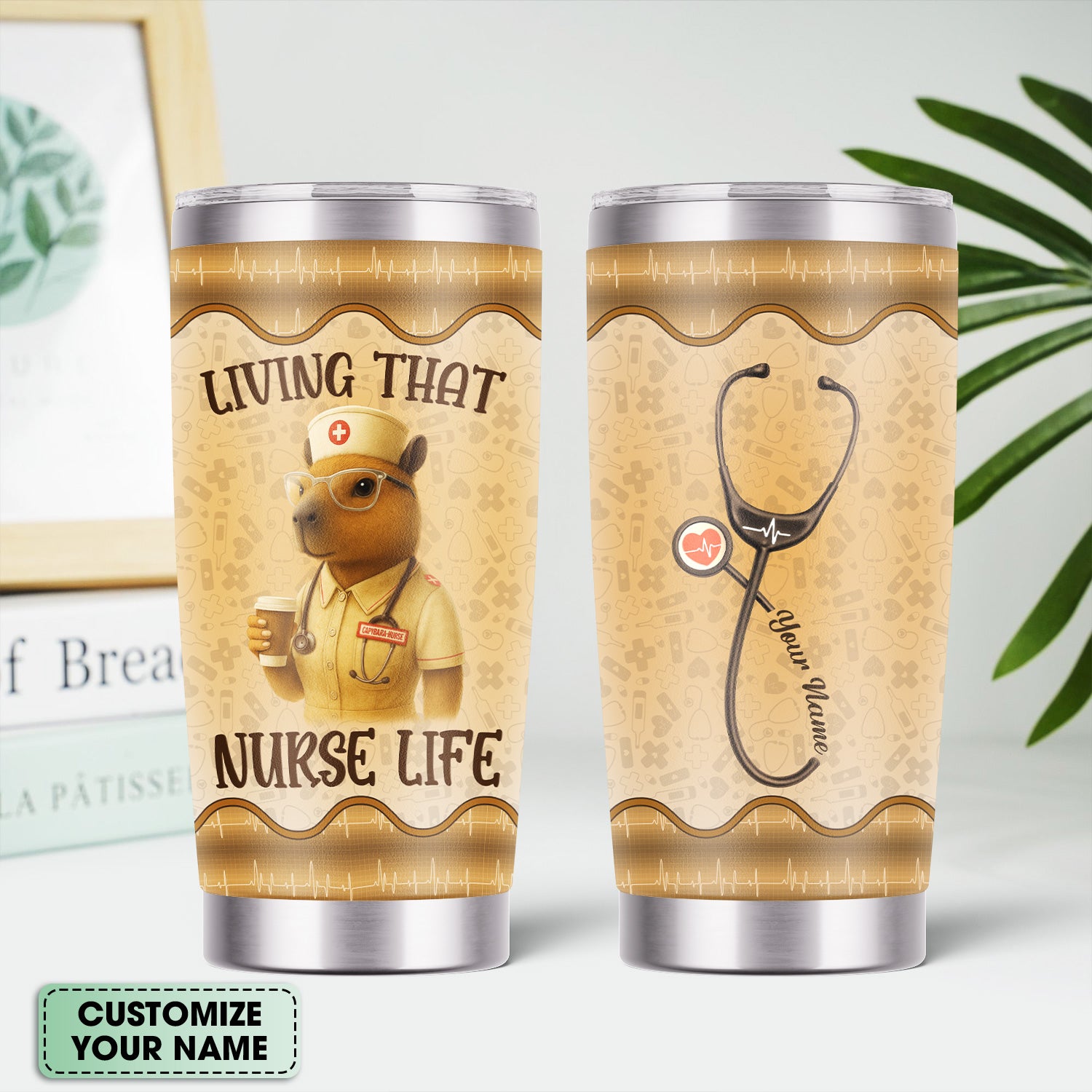 Personalized Nurse Capybara Tumbler - Custom Name & Stethoscope Graphic Design - Gift for RN LPN Healthcare Workers