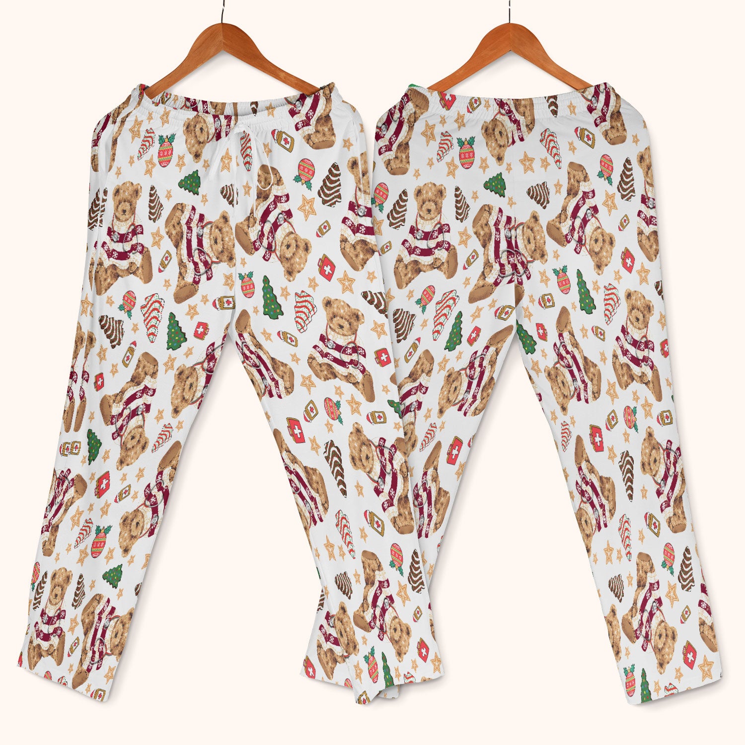 Christmas Teddy Bear Scrub Set for Nurses - Cozy Holiday Pattern with Cute Bear and Medical Icons Scrubs Pants and V Neck Top