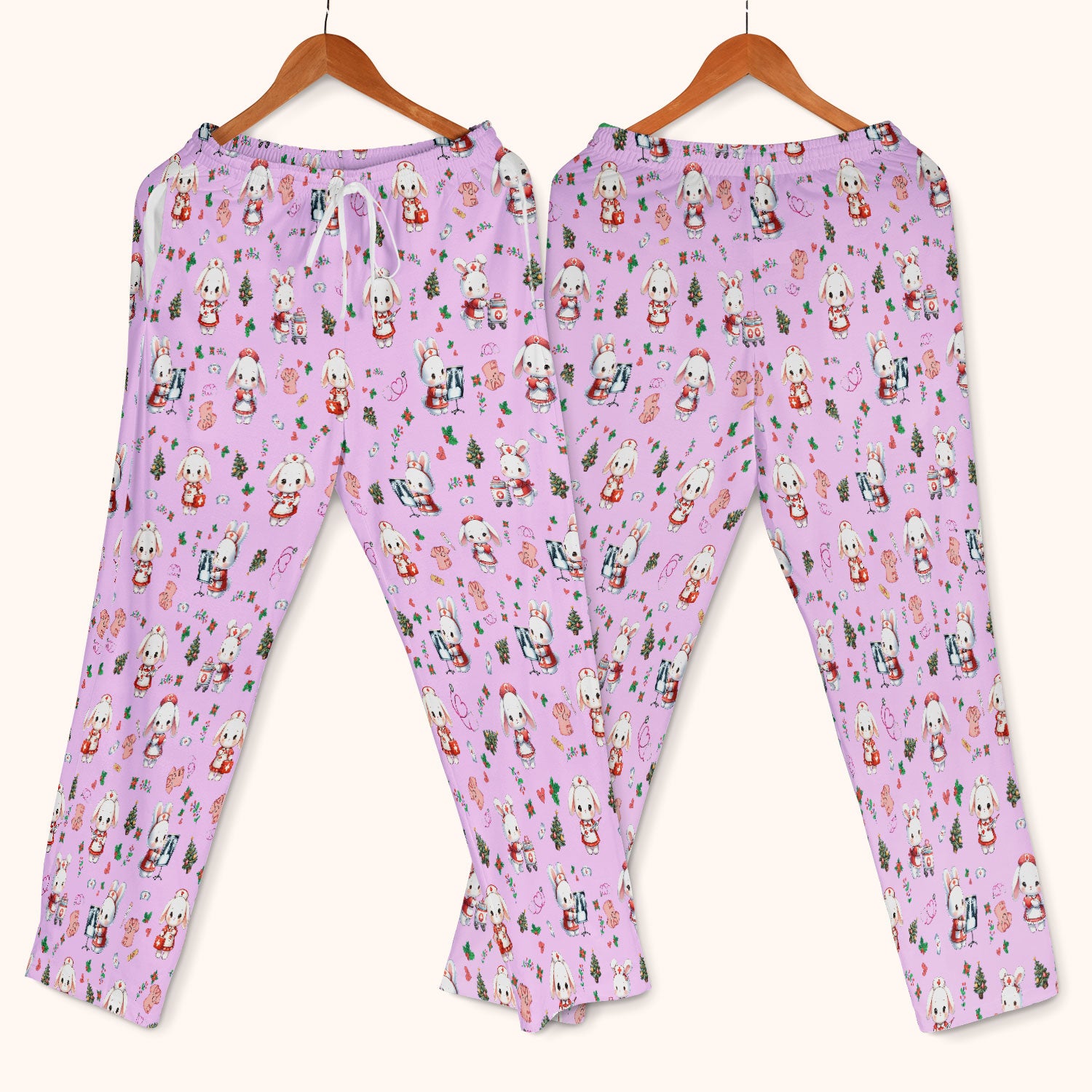 Comfortable Scrubs Sets for Nurses - Funny Bunny Scrub Pants and V Neck Top - Rabbit Christmas Med Uniform for Women