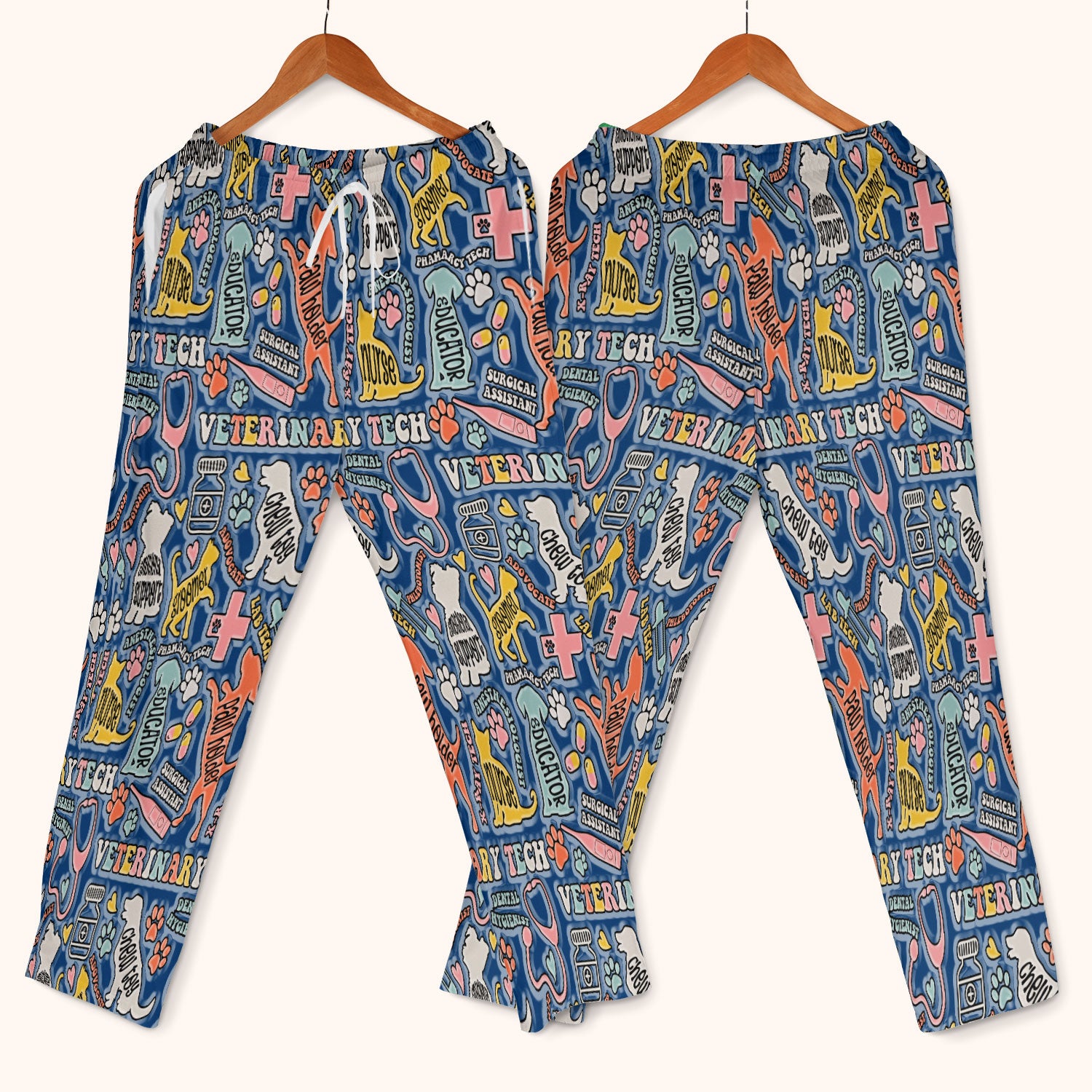 Veterinary Tech Nurse Scrub Set - Dog Cat Pet Scrubs Pants and V Neck Top - Funny Vet Tech Animal Scrubs for Women LPN RN CNA