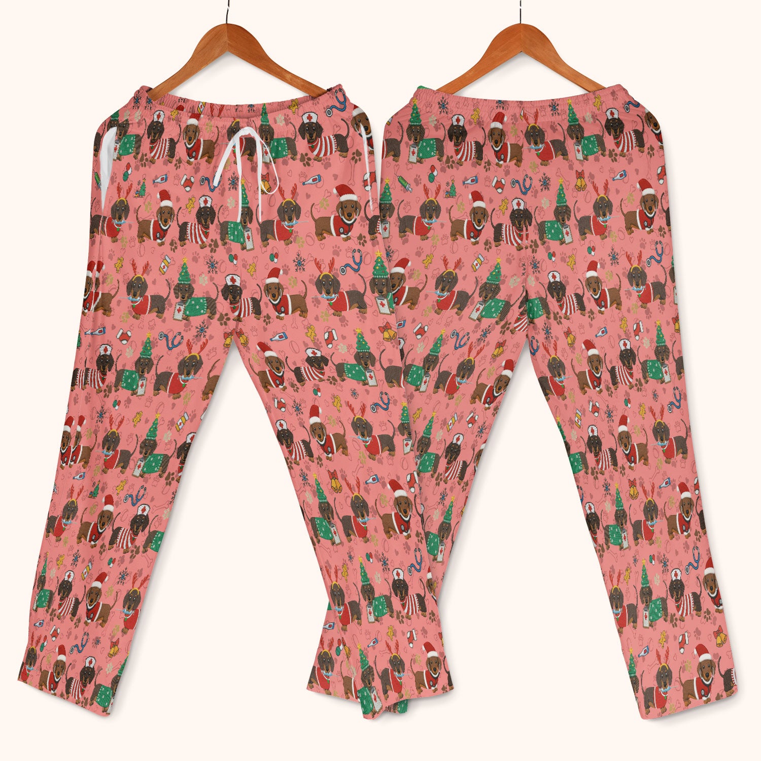 Christmas Wiener Dog Scrub Sets for Nurses - Cute Dachshund Scrubs Pants and V Neck Top - Fun Holiday Gift for Women RN CNA LPN
