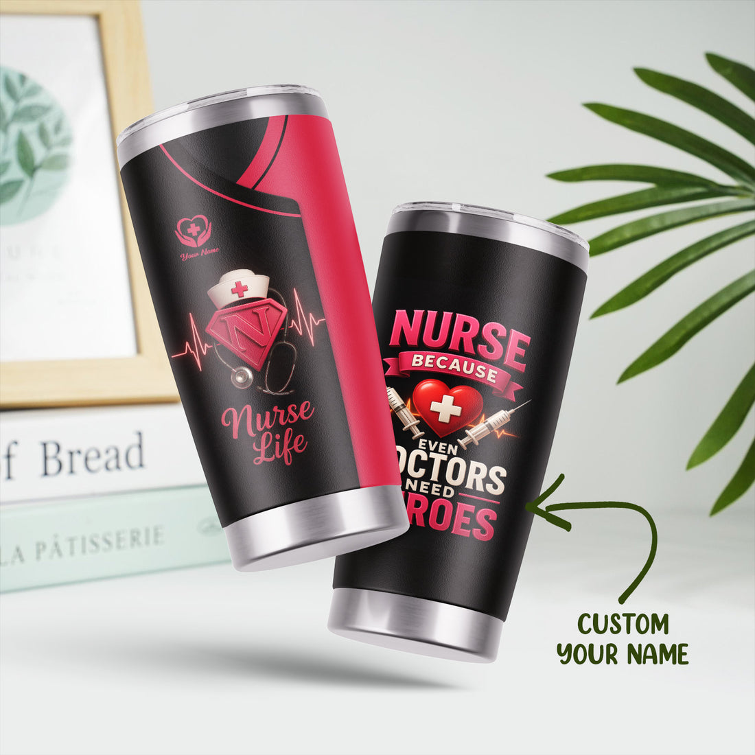 Nurse Superhero Tumbler - Personalized Nurse Life Gift with Stethoscope & Heartbeat Design - Custom Stainless Travel Cup for RN, LPN, CNALPN, CNA