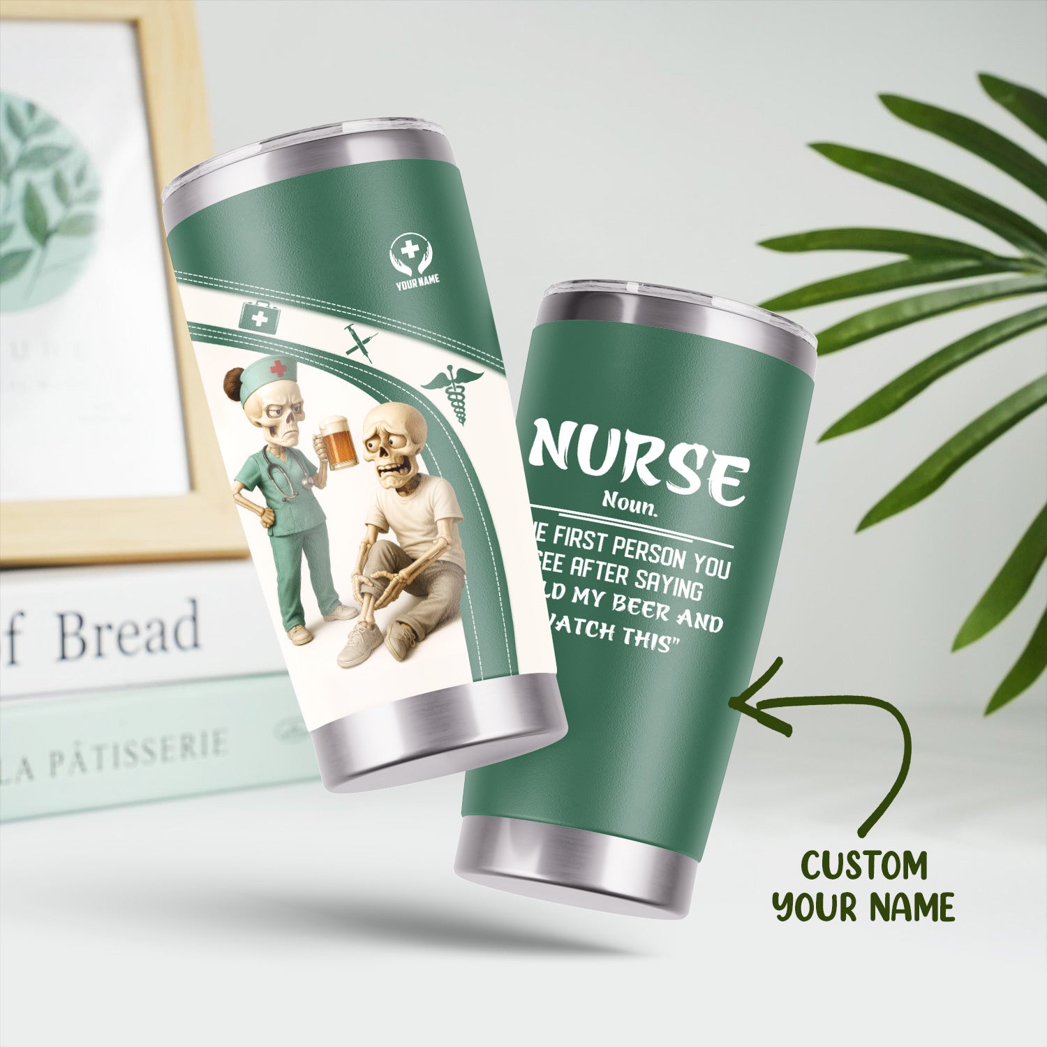 Funny Nurse Coffee Tumbler for Women - Skeleton Beer Joke Cup for RN CNA LPN - Personalized Gift for Medical Professionals