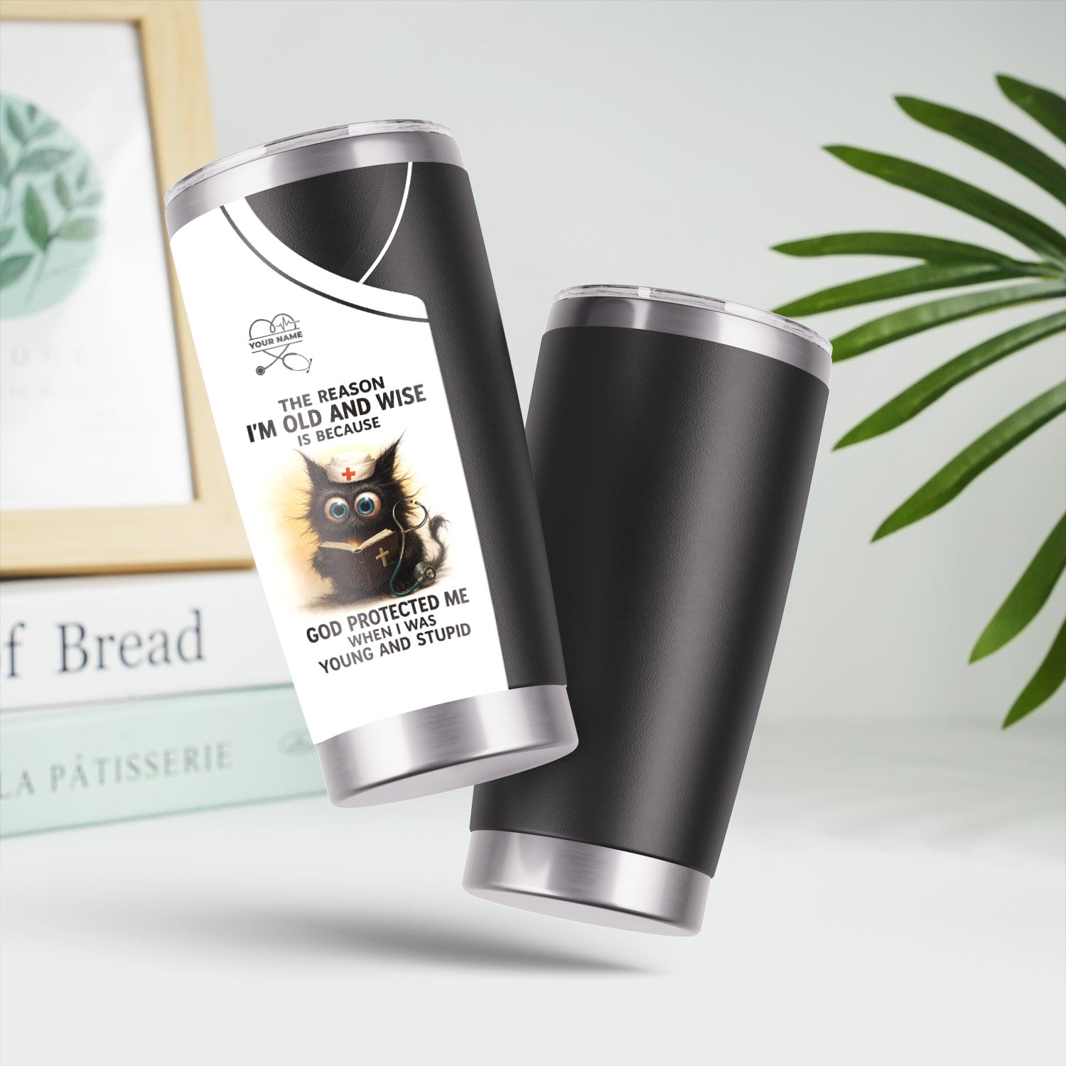 Personalized Funny Nurse Tumbler - Cat Design with Hilarious Quote - Custom Name for RN, CNA, LPN - Perfect Gift for Healthcare Workers