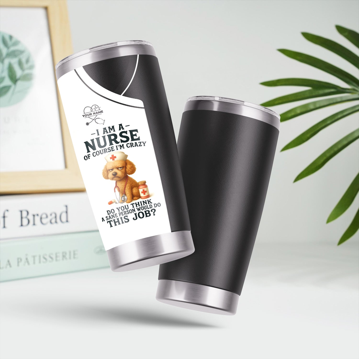 Funny Nurse Tumbler with Poodle - Personalized 20oz Stainless Steel Cup - Custom Name Humorous Gift for RN LPN CPN Dog Lover