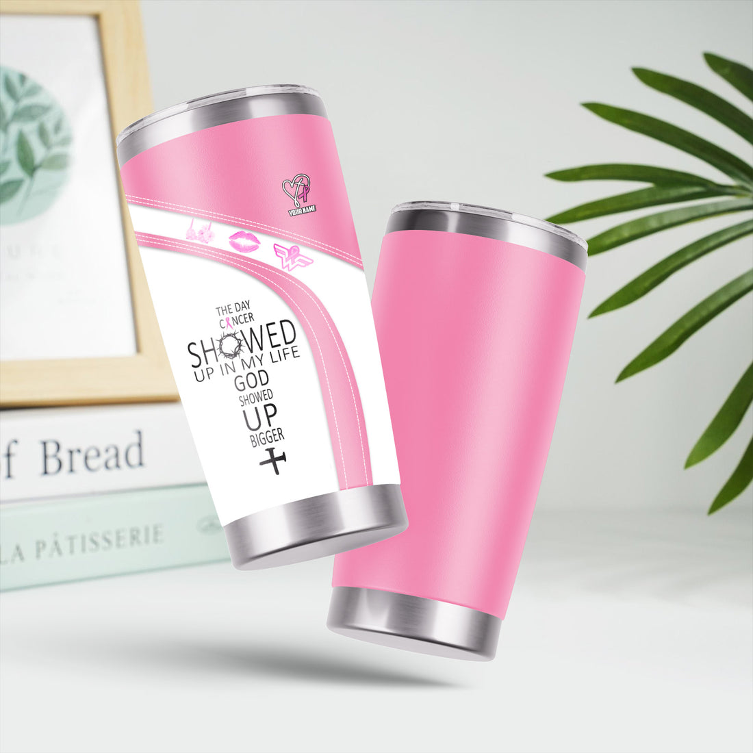 Custom Breast Cancer Awareness Tumbler - The Day Cancer Showed Up Faith Quote - Gift for Nurse RN LPN CNA