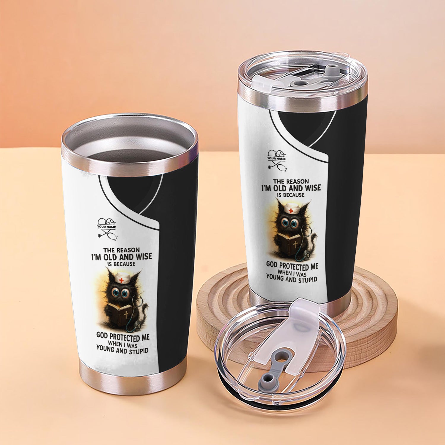 Personalized Funny Nurse Tumbler - Cat Design with Hilarious Quote - Custom Name for RN, CNA, LPN - Perfect Gift for Healthcare Workers