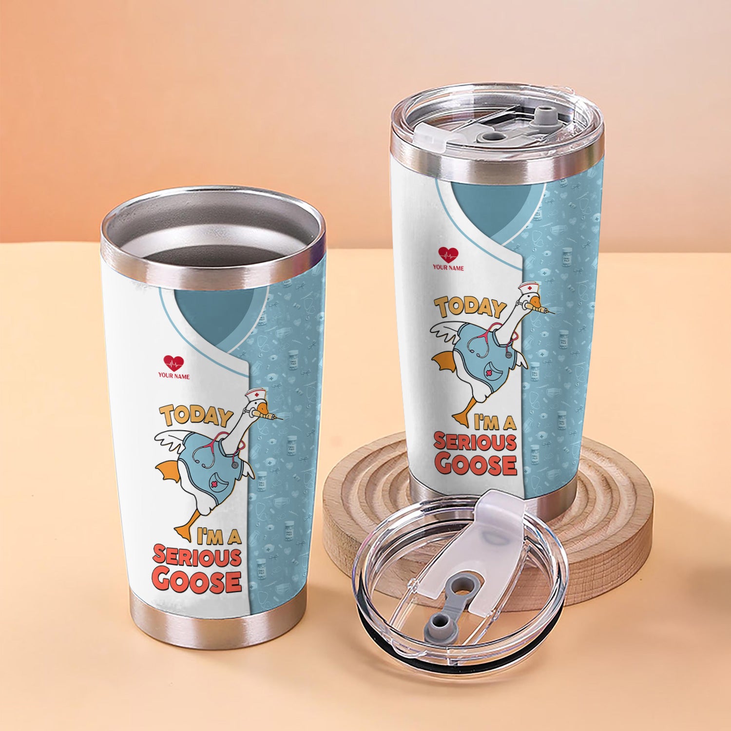 Custom Name Funny Goose Nurse Tumbler - Today I'm a Serious Goose Quote - Personalized Gift for RN, CNA, LPN