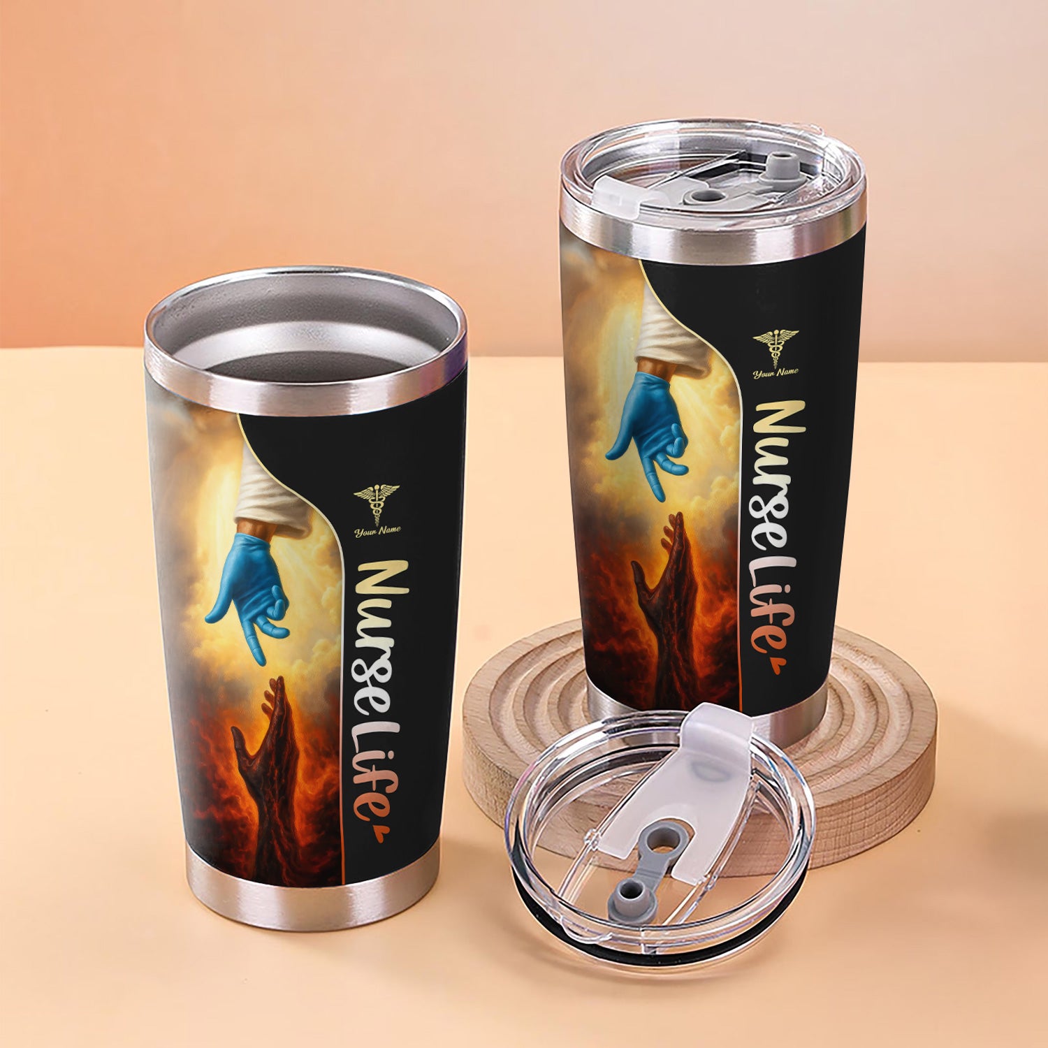 Christian Nurse Stainless Tumbler with Name - God's Hand Reaching Design - Inspirational Gift for Faithful RN LPN CNA Women in Healthcare